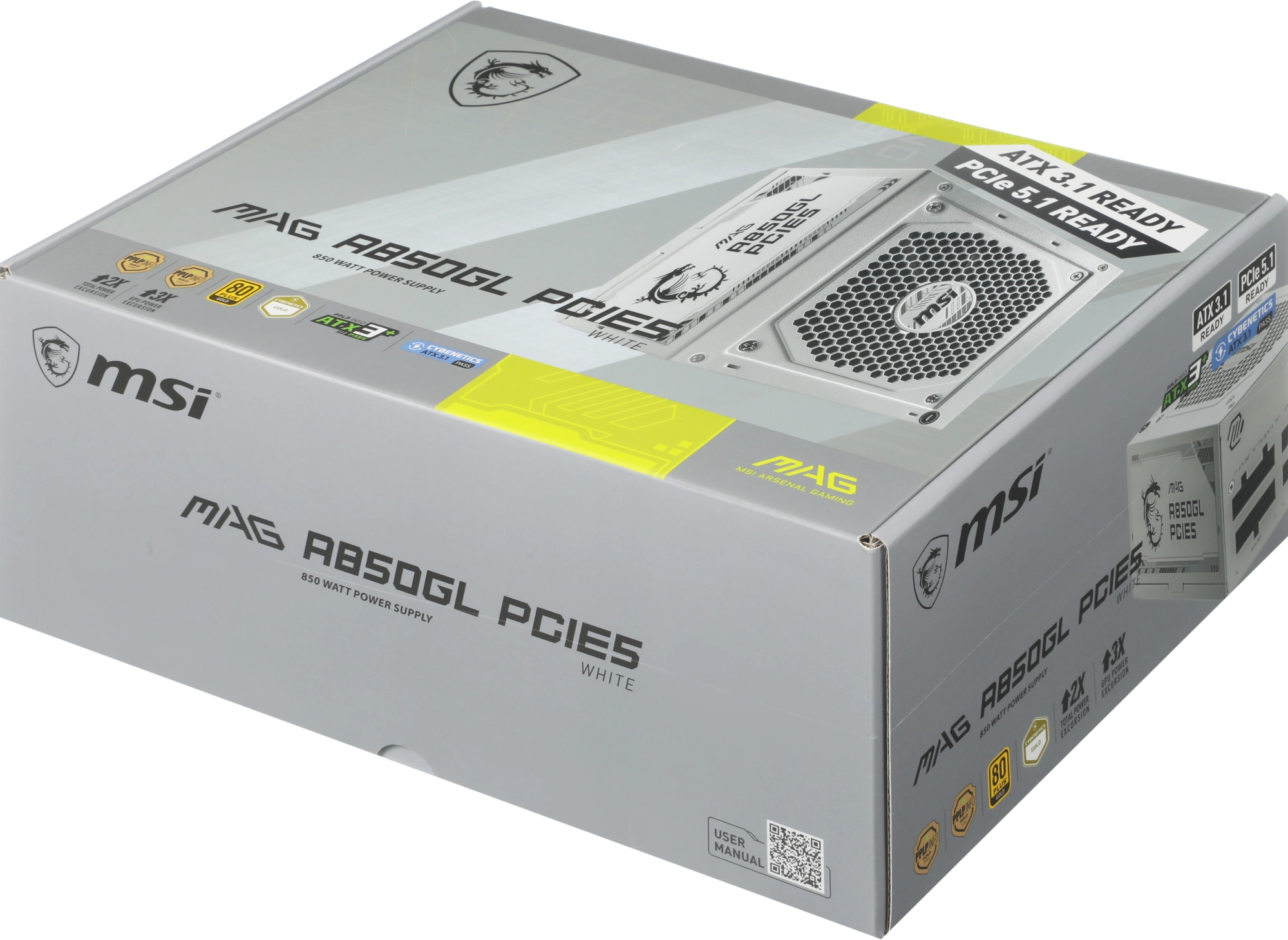 Блок питания MSI ATX 850W MAG A850GL WH PCIE5 80+ gold (20+4pin) APFC 120mm fan 8xSATA Cab Manag RTL — миниатюра 6
