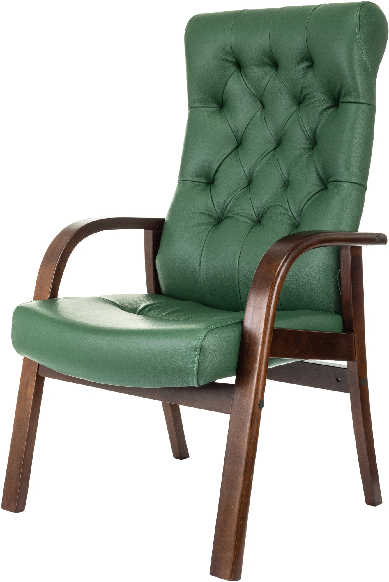 Кресло Бюрократ T-9928WALNUT-CF зеленый кожа на ножках дерево — миниатюра 3