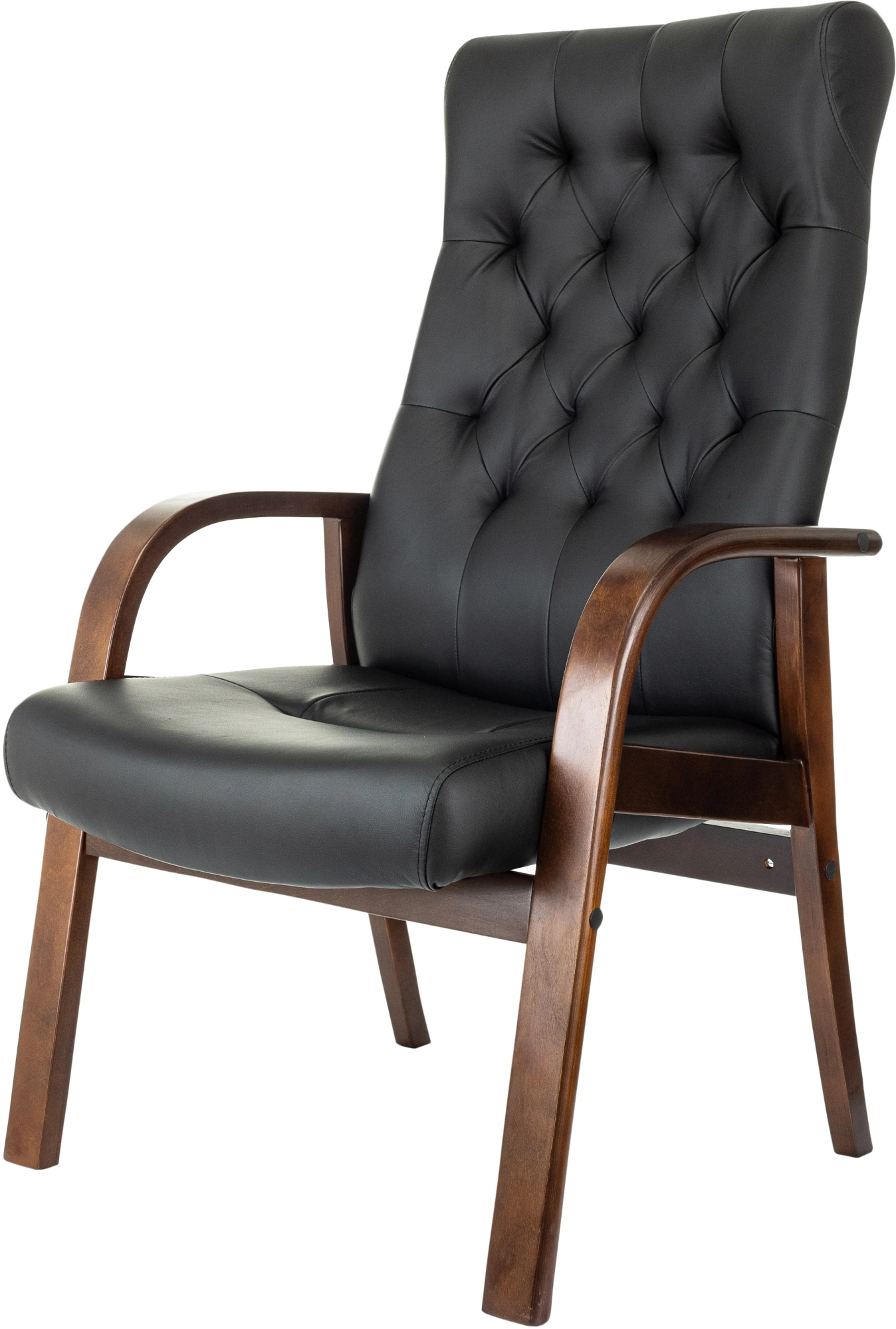 Кресло Бюрократ T-9928WALNUT-CF черный кожа на ножках дерево — миниатюра 3
