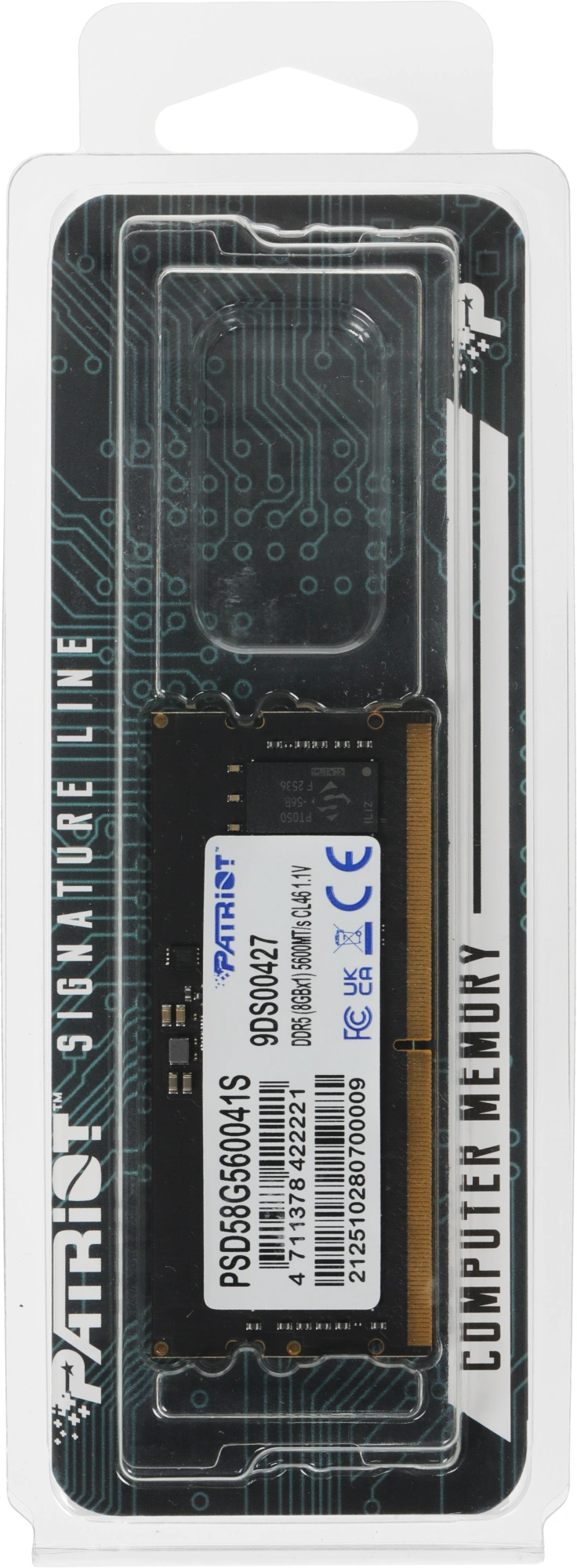 Память DDR5 8GB 5600MHz Patriot PSD58G560041S Signature Line RTL PC5-44800 CL46 SO-DIMM 262-pin 1.1В single rank Ret — миниатюра 6