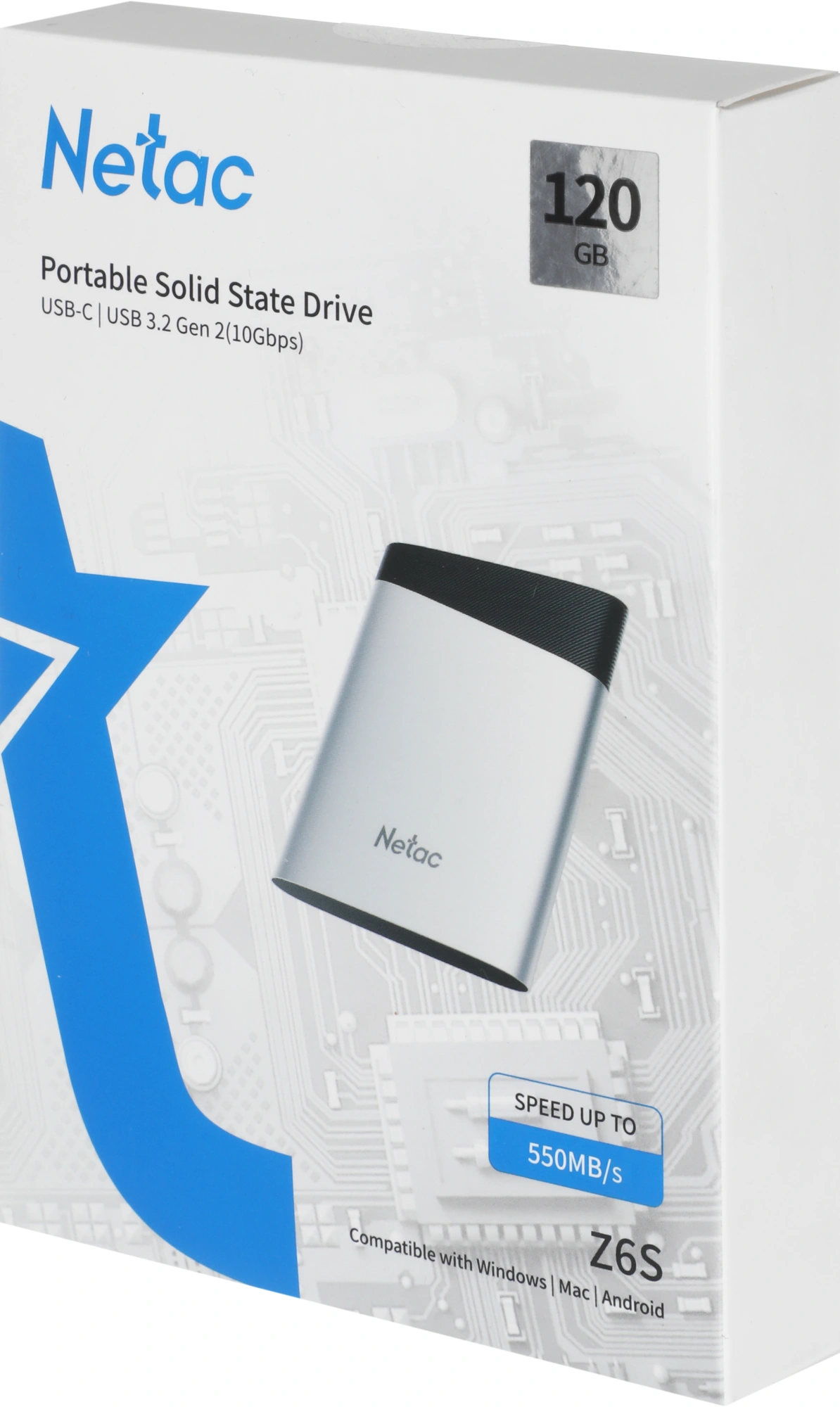 Накопитель SSD Netac USB-C 120GB NT01Z6S-120G-32SL Z6S 2.5" серебристый — миниатюра 2