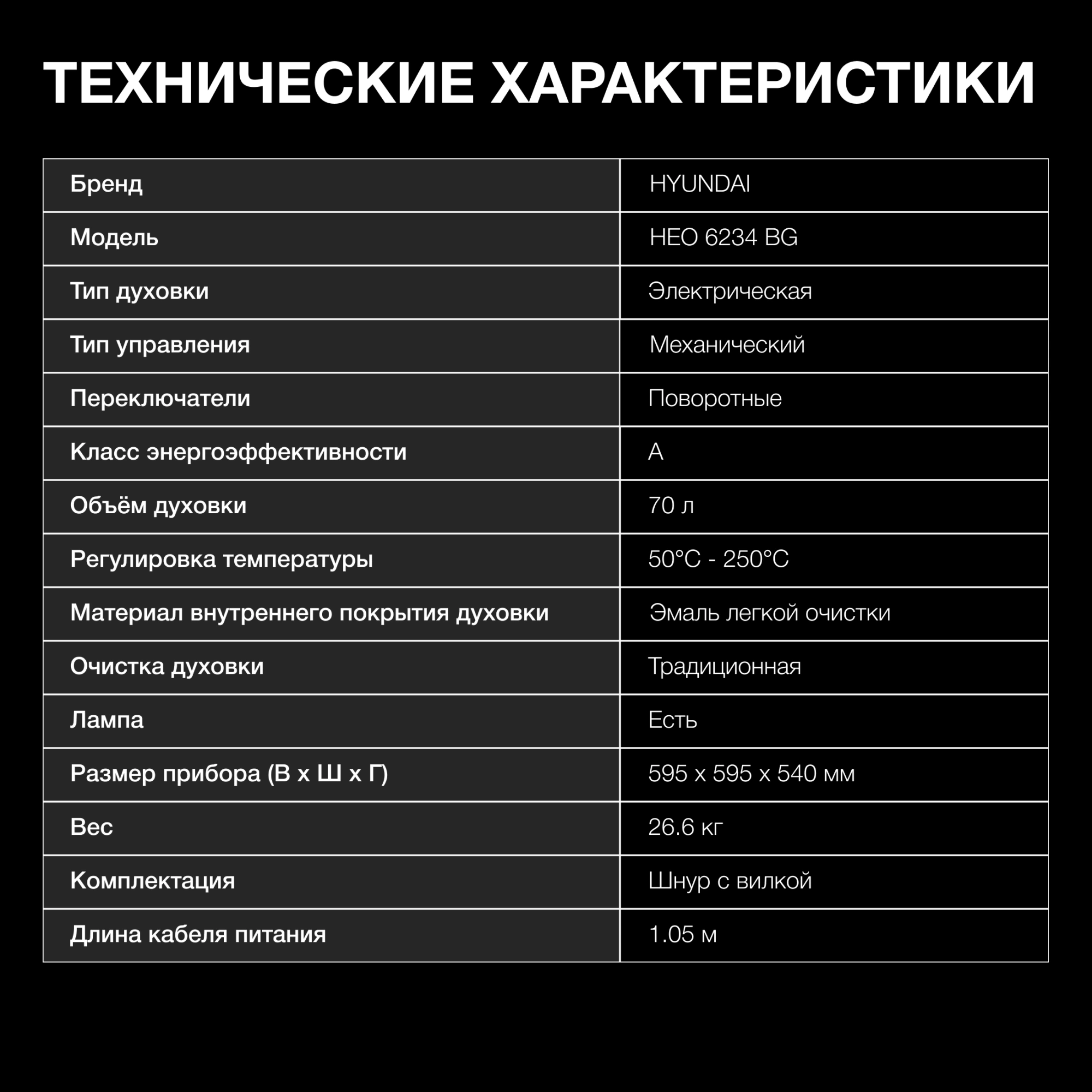 Духовой шкаф Электрический Hyundai HEO 6234 BG черный — миниатюра 25