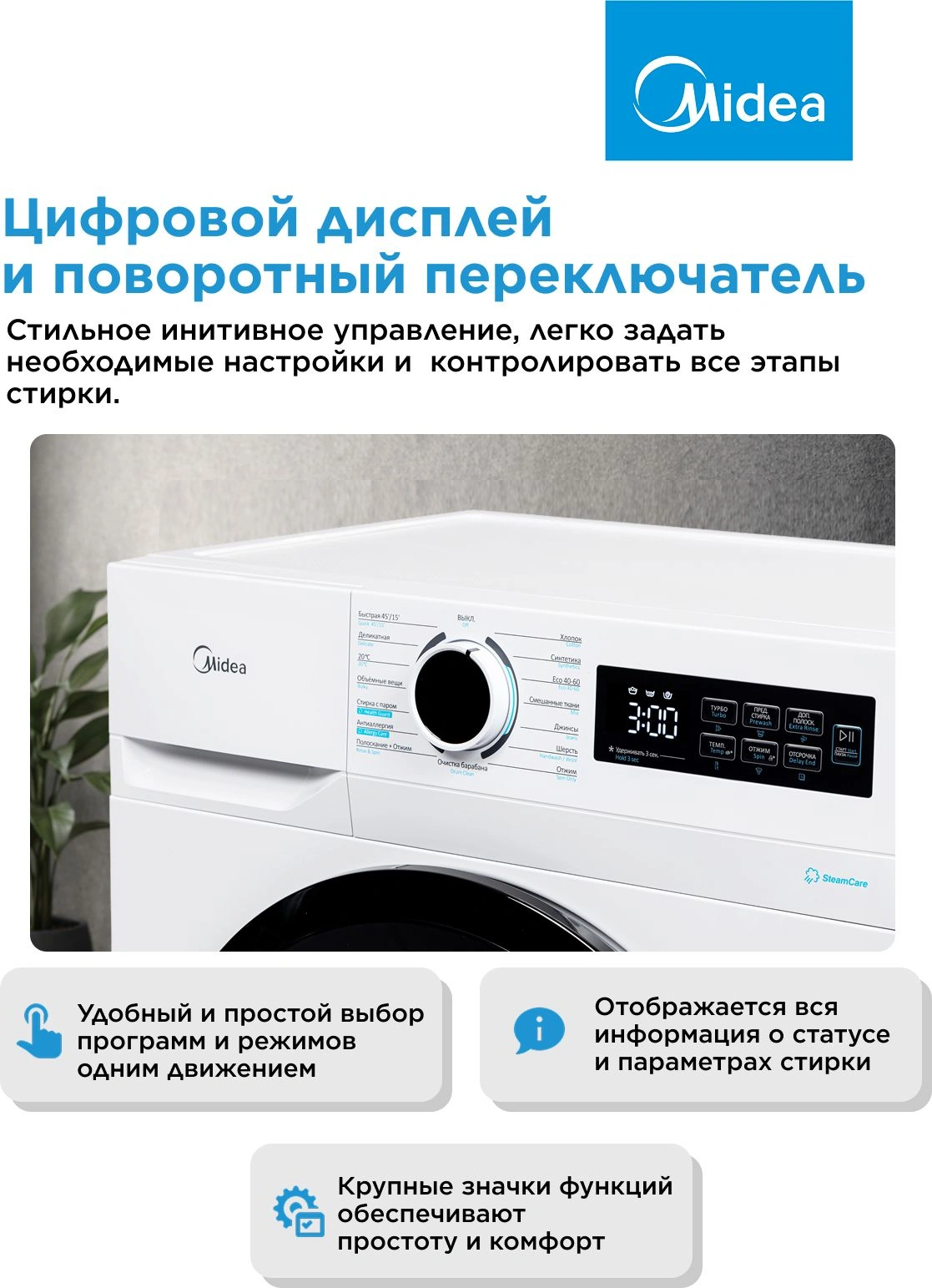 Стиральная машина Midea MF01610US40/W класс: A загр.фронтальная макс.:6кг белый — миниатюра 22