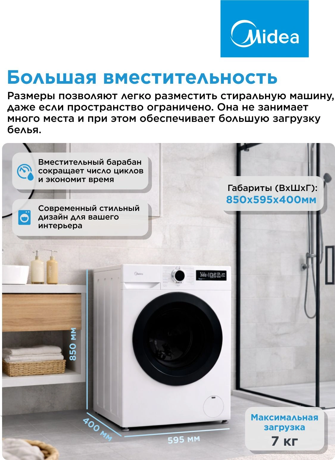Стиральная машина Midea MF01712BS40/W класс: A загр.фронтальная макс.:7кг белый инвертор — миниатюра 9