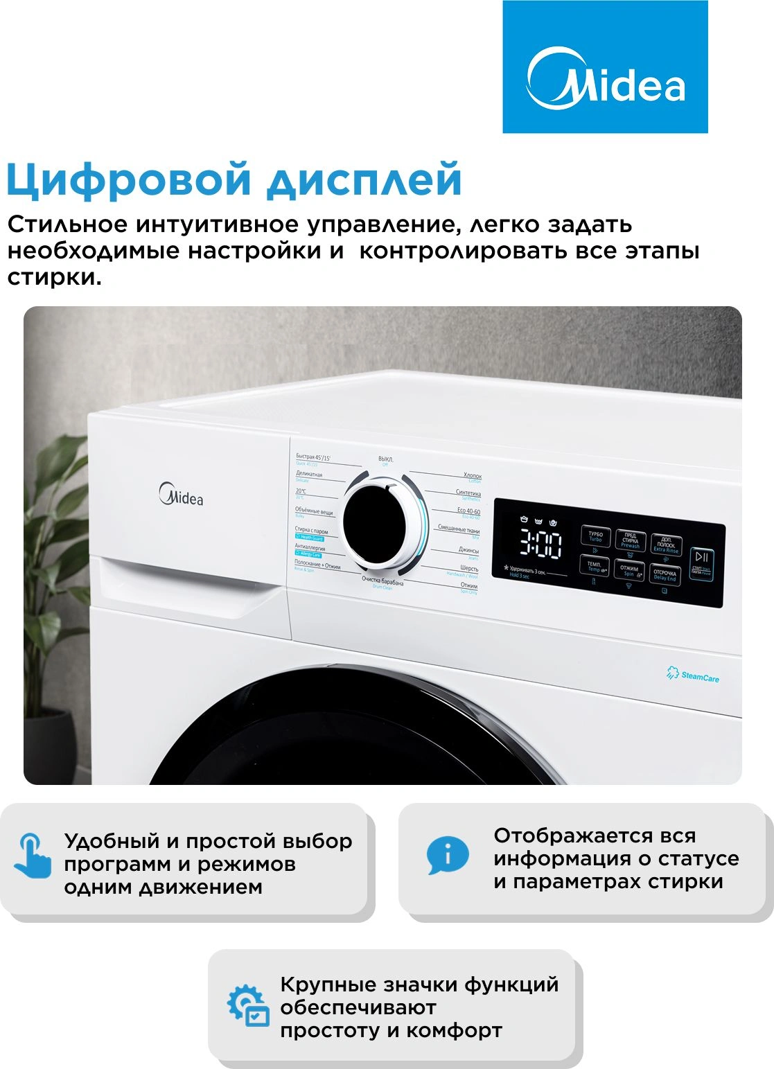 Стиральная машина Midea MF01712BS40/W класс: A загр.фронтальная макс.:7кг белый инвертор — миниатюра 11