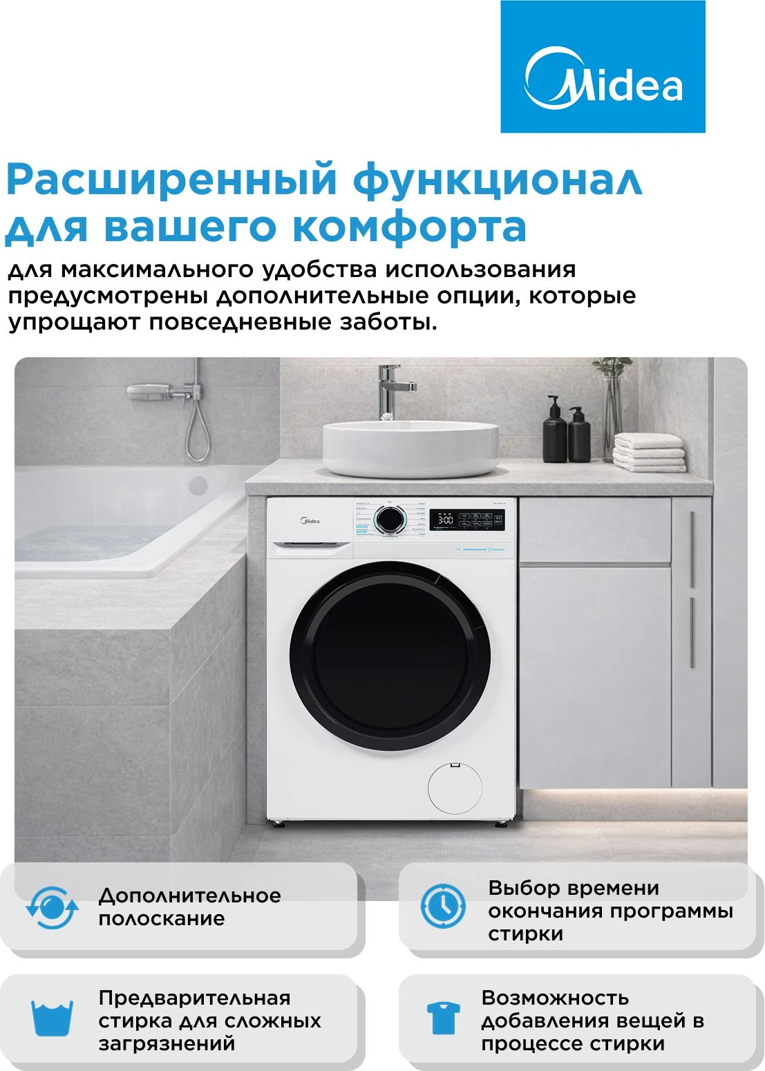 Стиральная машина Midea MF01712BS40/W класс: A загр.фронтальная макс.:7кг белый инвертор — миниатюра 14