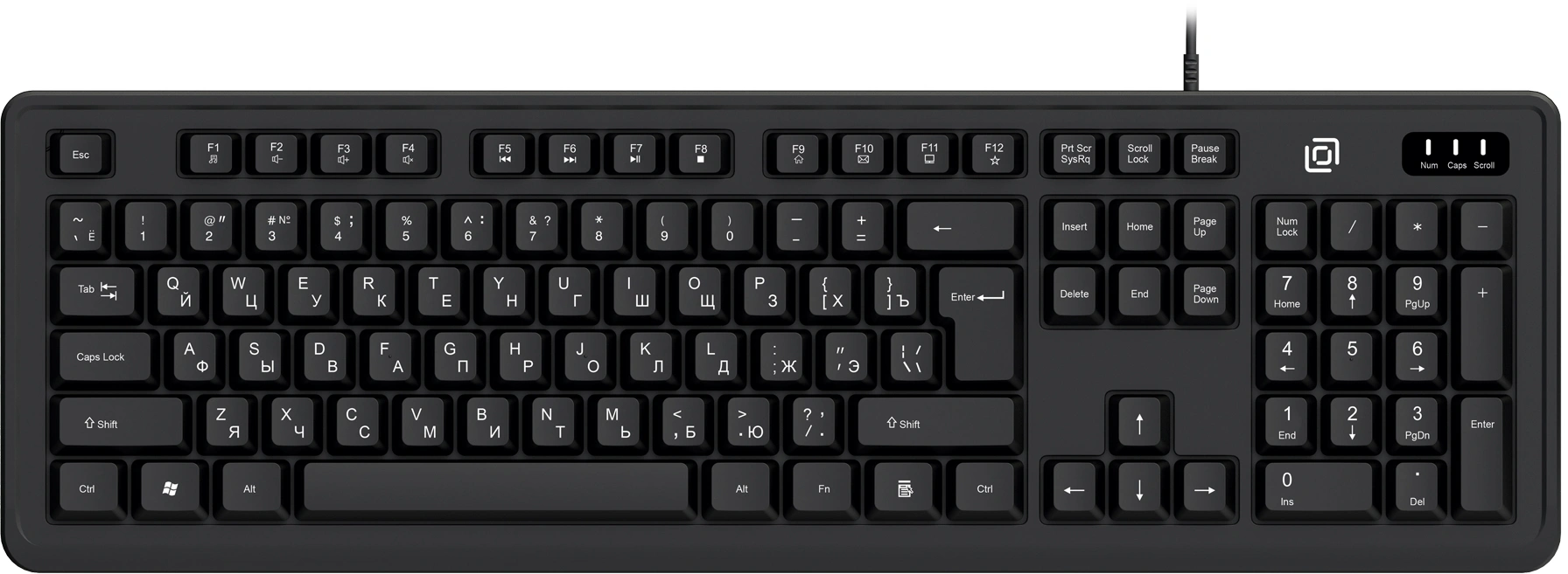 Клавиатура Оклик K175 черный USB Multimedia кабель 1.8м