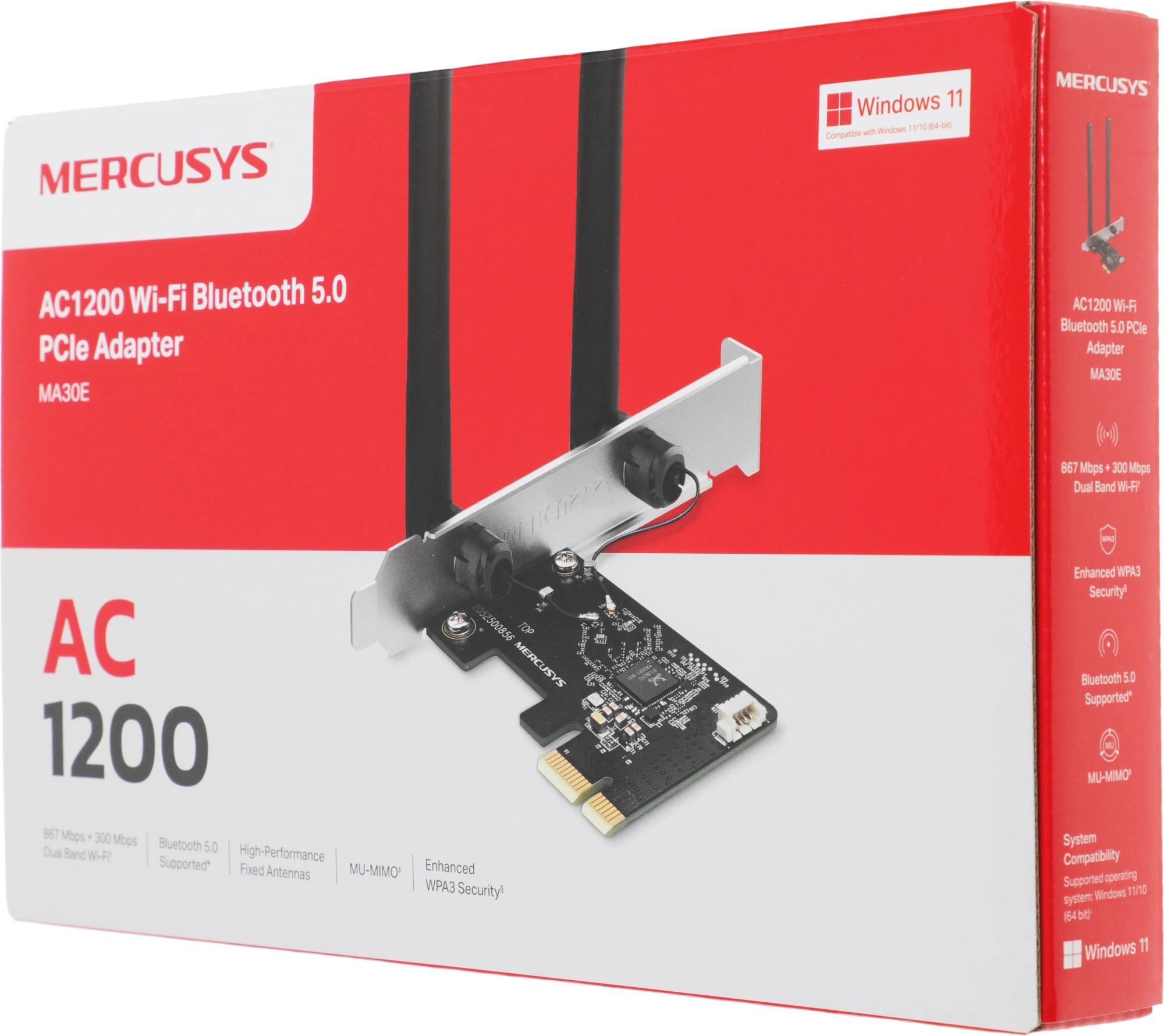 Сетевой адаптер Wi-Fi + Bluetooth Mercusys MA30E AC1200 PCI Express (ант.внеш.несъем.) 2ант. — миниатюра 16
