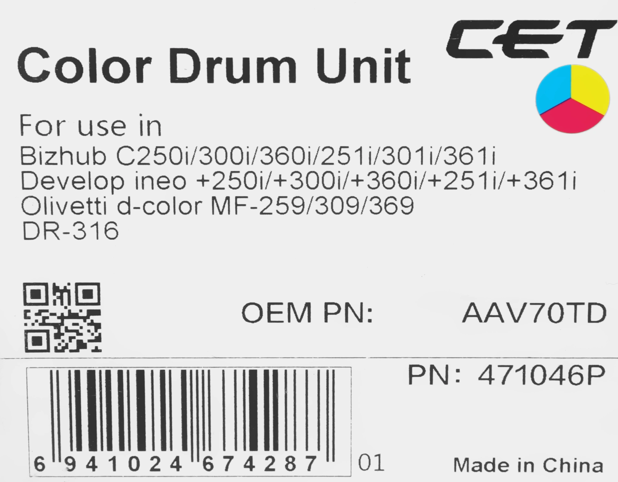 Драм-юнит Cet CET471046P (DR-316/AAV70TD) для Konica Minolta Bizhub C250i/C300i/C360i (упак.:105000шт) — миниатюра 2