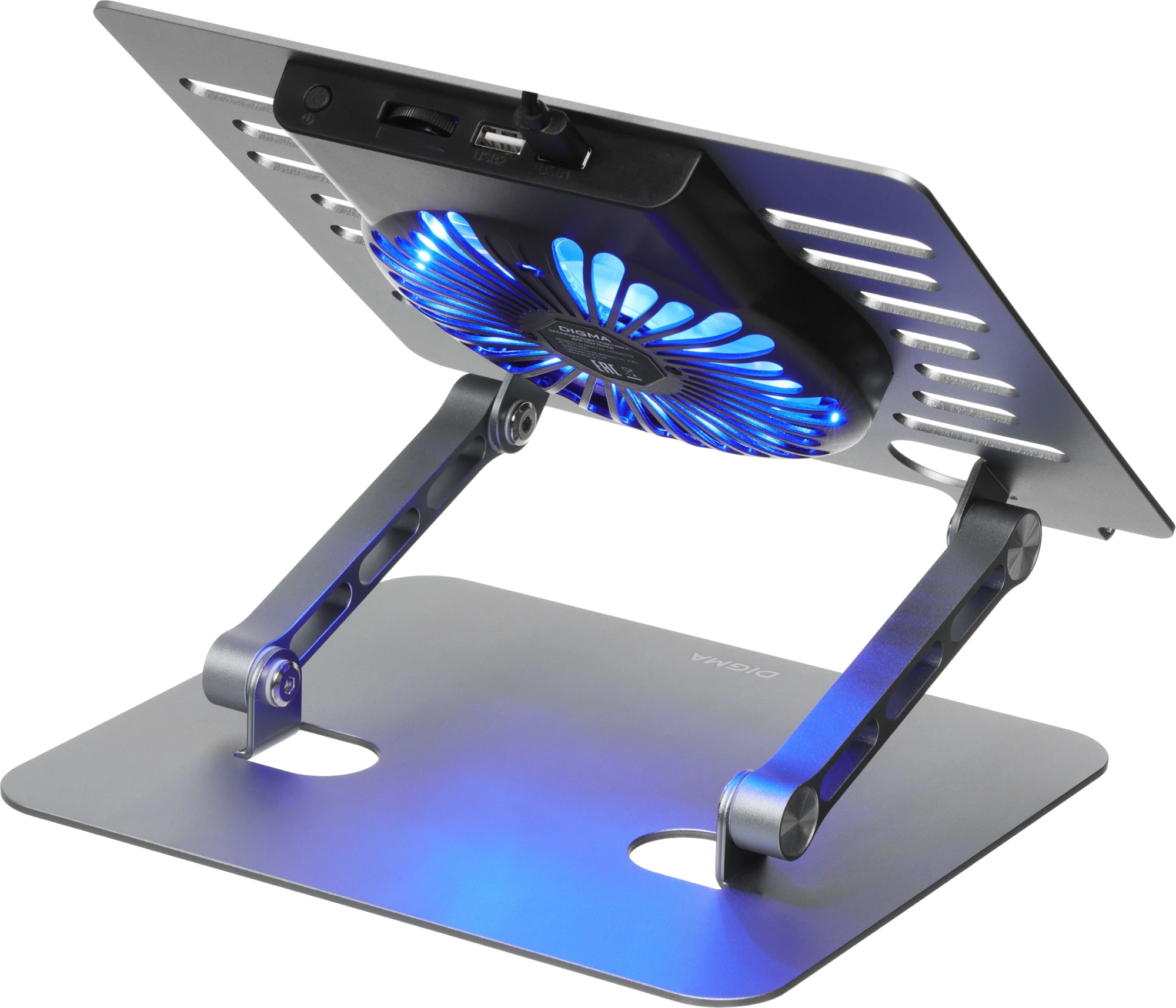 Подставка для ноутбука Digma D-NCP170-1xRGB110 17" 240x230x50мм 28дБ 2xUSB 1x 110ммFAN 790г Fan-control алюминий серый — миниатюра 4