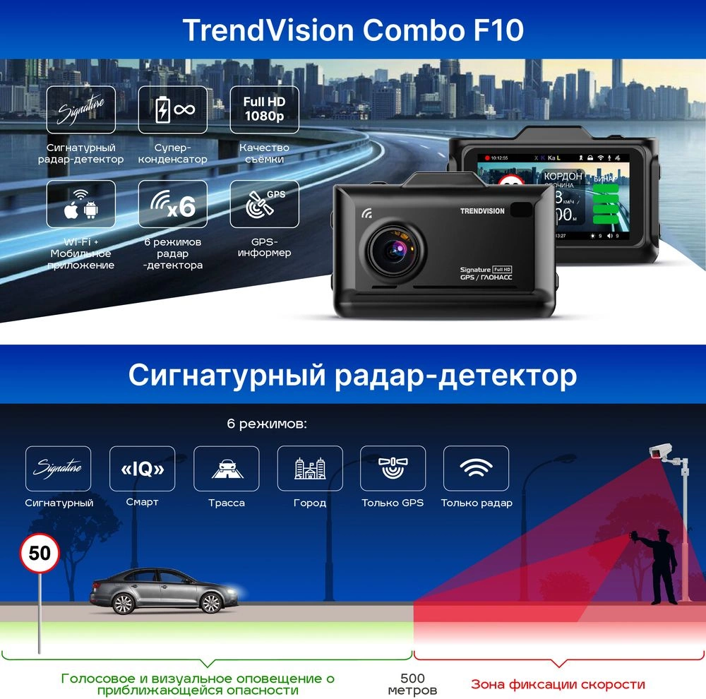 Видеорегистратор с радар-детектором TrendVision Combo F10 1080p 170гр. GPS MSTAR 8336 — миниатюра 2