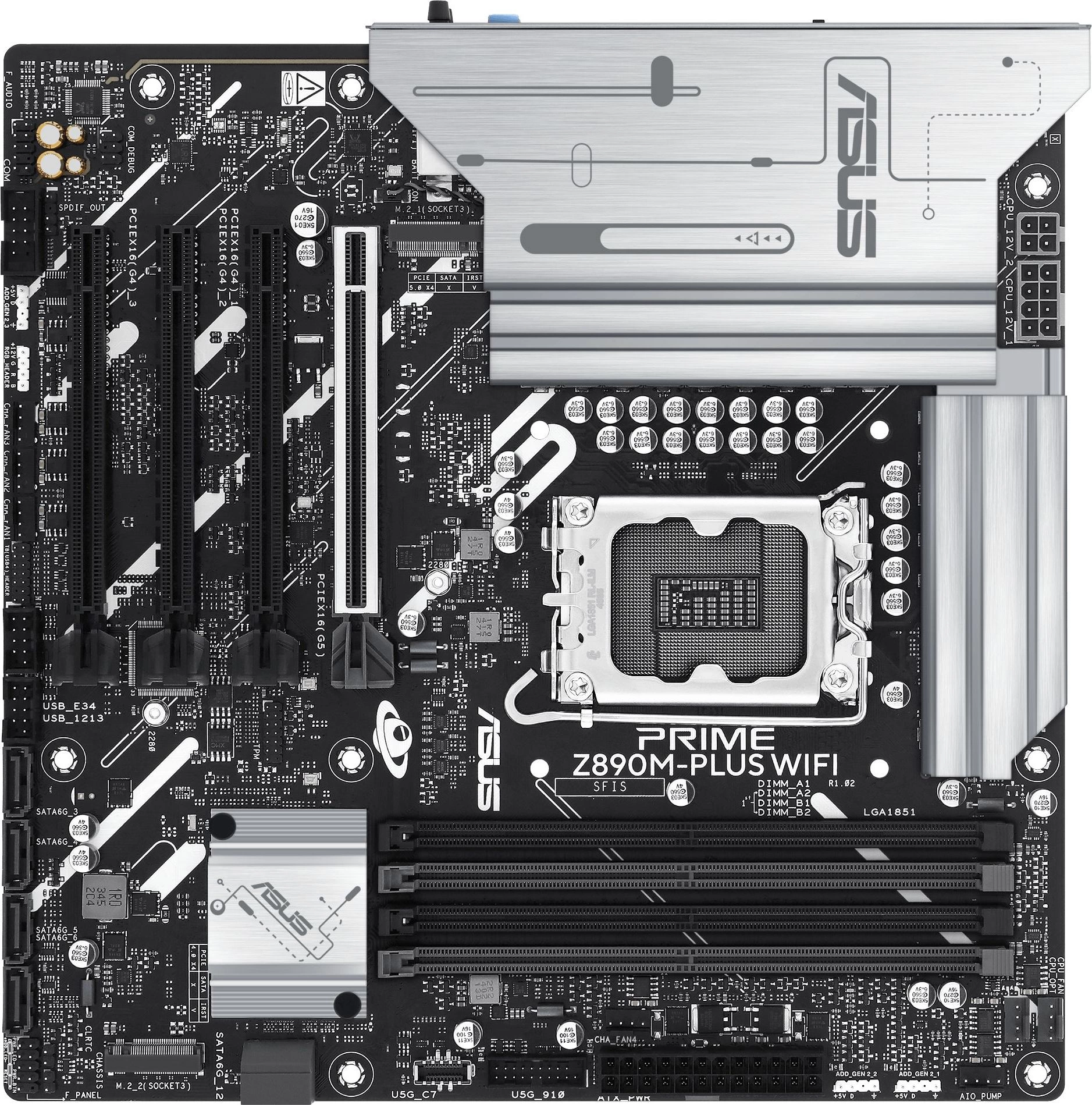 Материнская плата Asus PRIME Z890M-PLUS WIFI Soc-1851 Intel Z890 4xDDR5 mATX AC`97 8ch(7.1) 2.5Gg RAID+HDMI+DP — фото 1