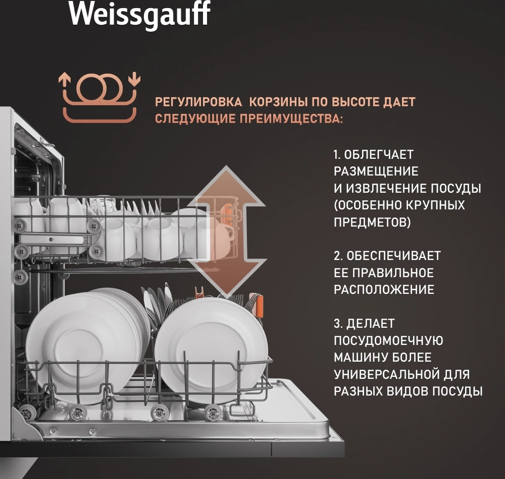 Посудомоечная машина встраив. Weissgauff BDW 6025 D Infolight полноразмерная антрацит — миниатюра 17