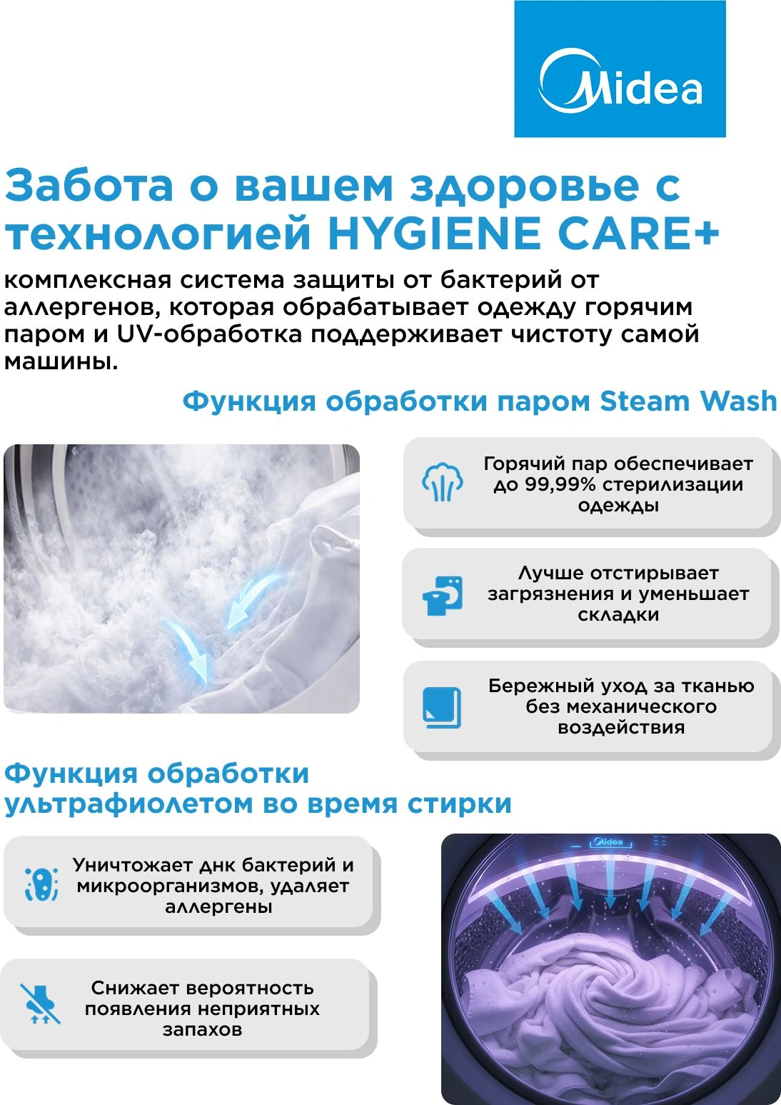 Стиральная машина Midea MFC3814BSW47/W класс: A загр.фронтальная макс.:8кг белый инвертор — миниатюра 17