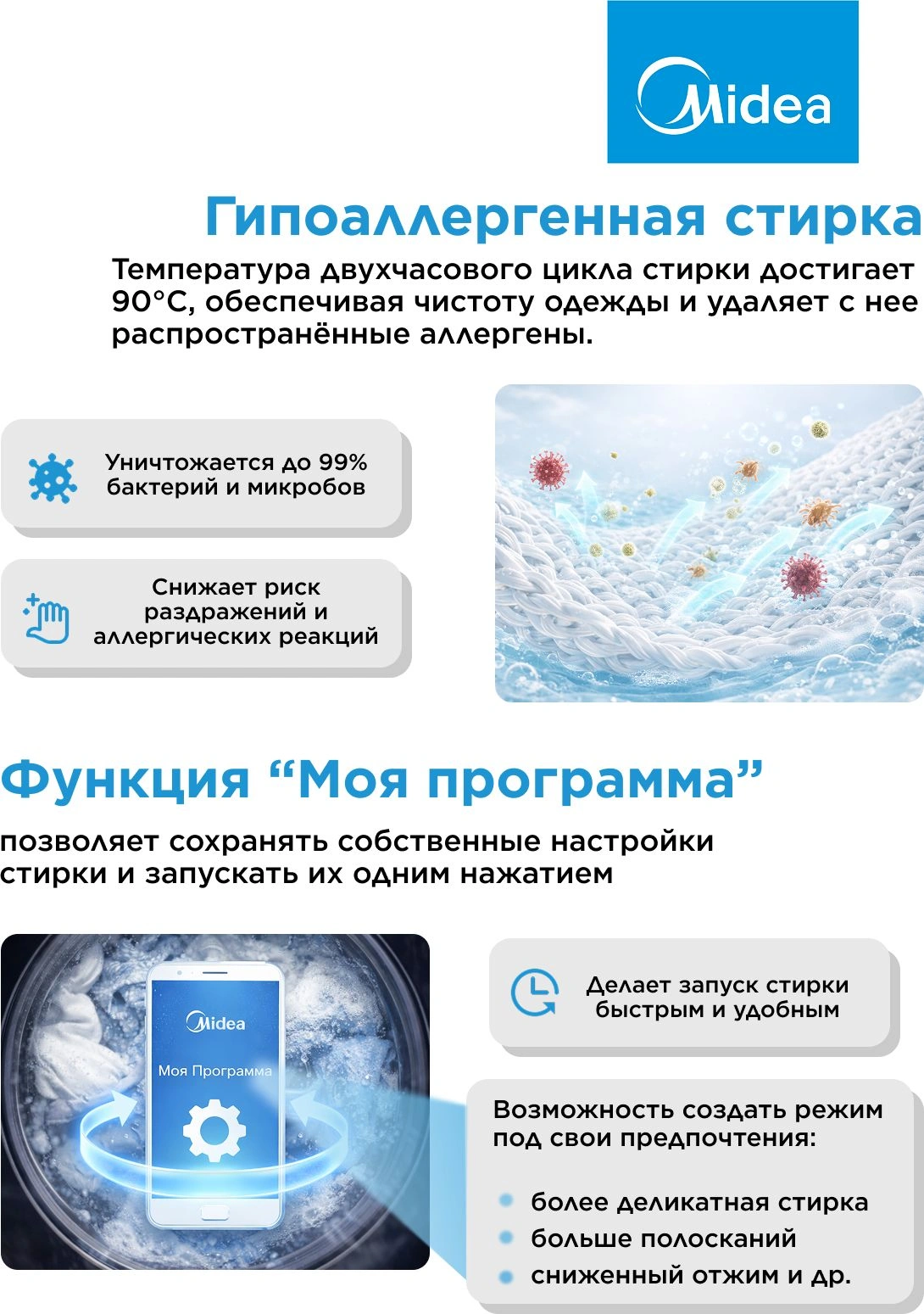 Стиральная машина Midea MFC3814BSW47/W класс: A загр.фронтальная макс.:8кг белый инвертор — миниатюра 19