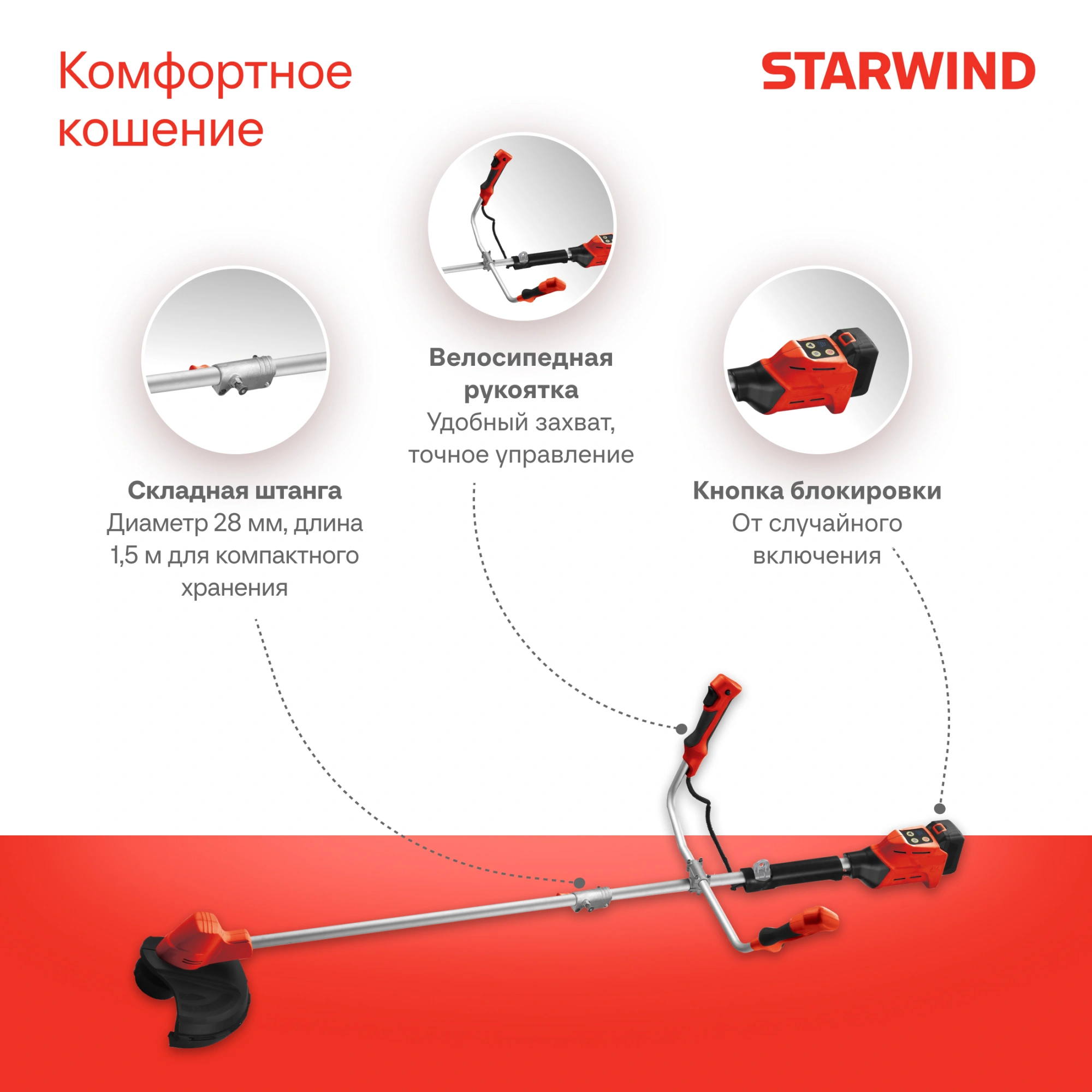 Триммер электрический Starwind SBG-300.20-4.4 аккум. разбор.штан. реж.эл.:леска/нож — миниатюра 21