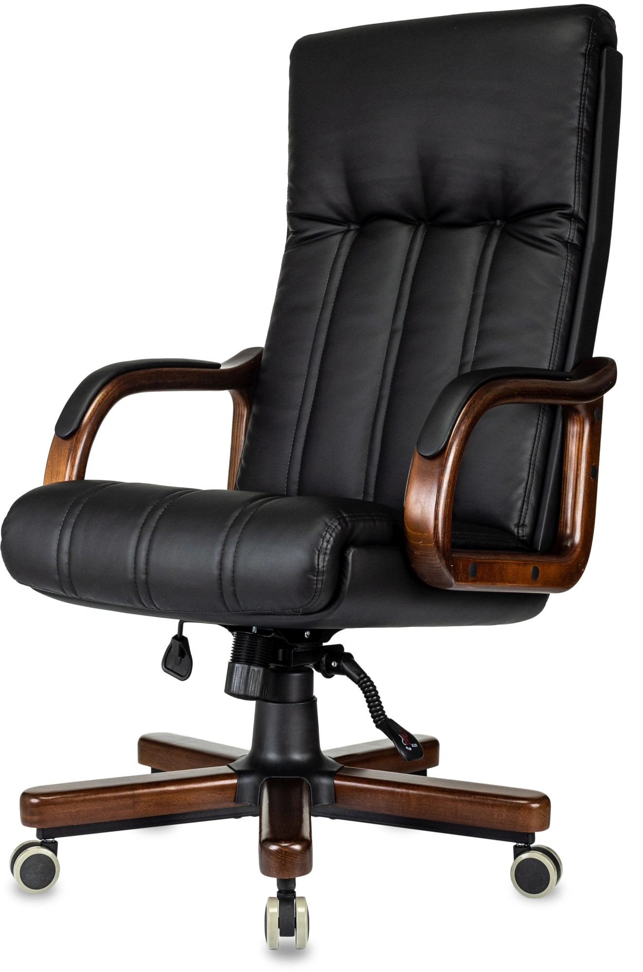 Кресло руководителя Бюрократ T-9932Walnut черный экокожа крестов. металл/дерево — миниатюра 3