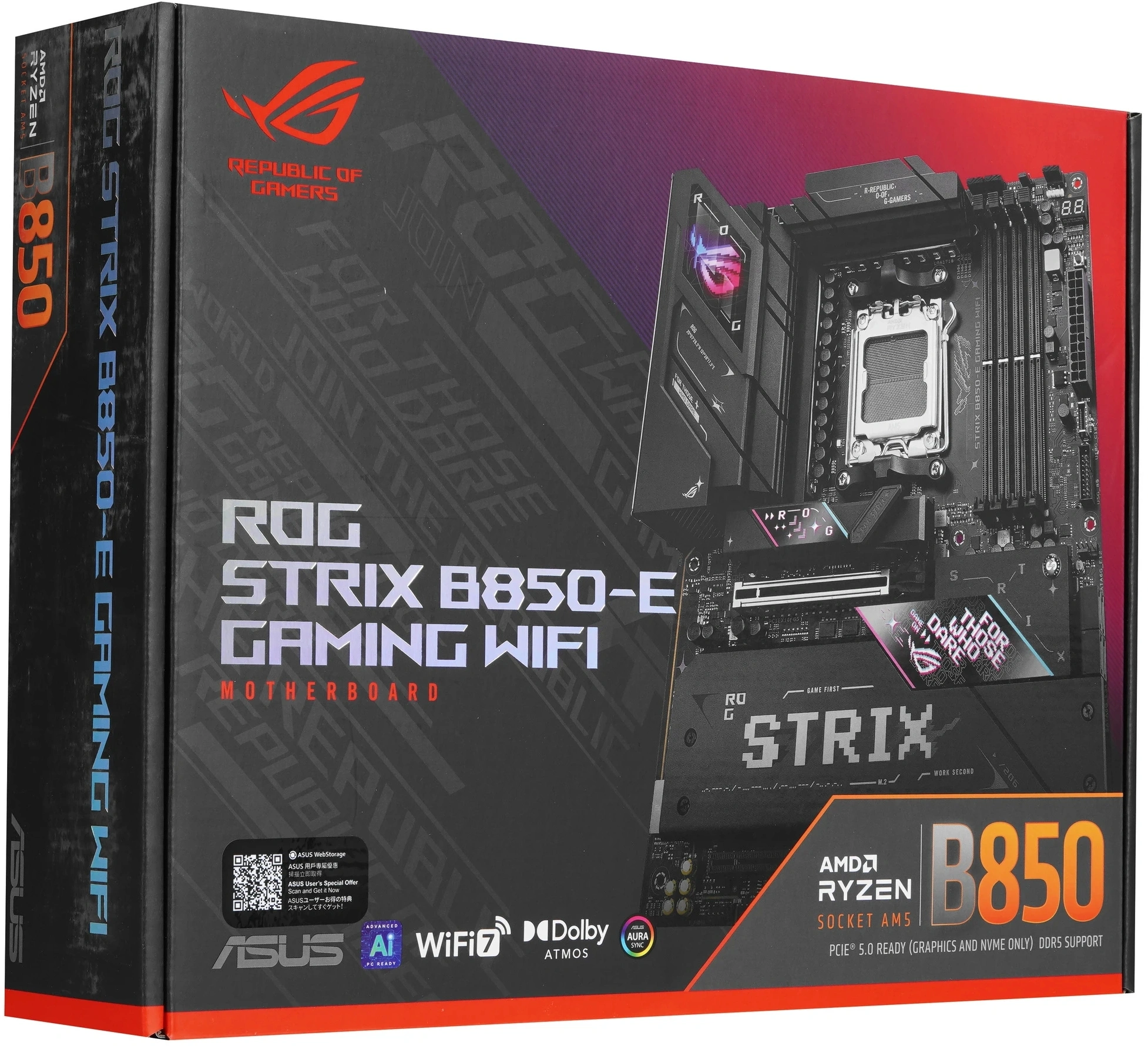 Материнская плата Asus ROG STRIX B850-E GAMING WIFI Socket AM5 AMD B850 4xDDR5 ATX AC`97 8ch(7.1) 2.5Gg RAID+HDMI+DP — миниатюра 6