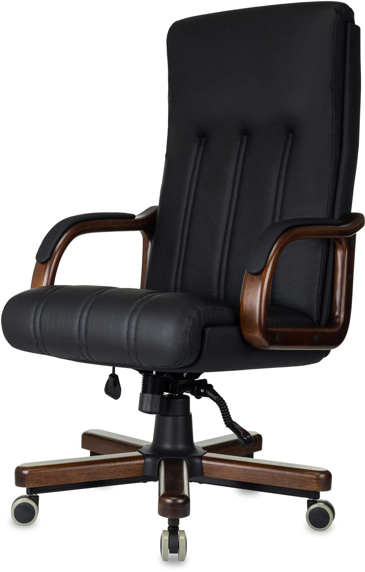 Кресло руководителя Бюрократ T-9932Walnut черный кожа крестов. металл/дерево — миниатюра 3