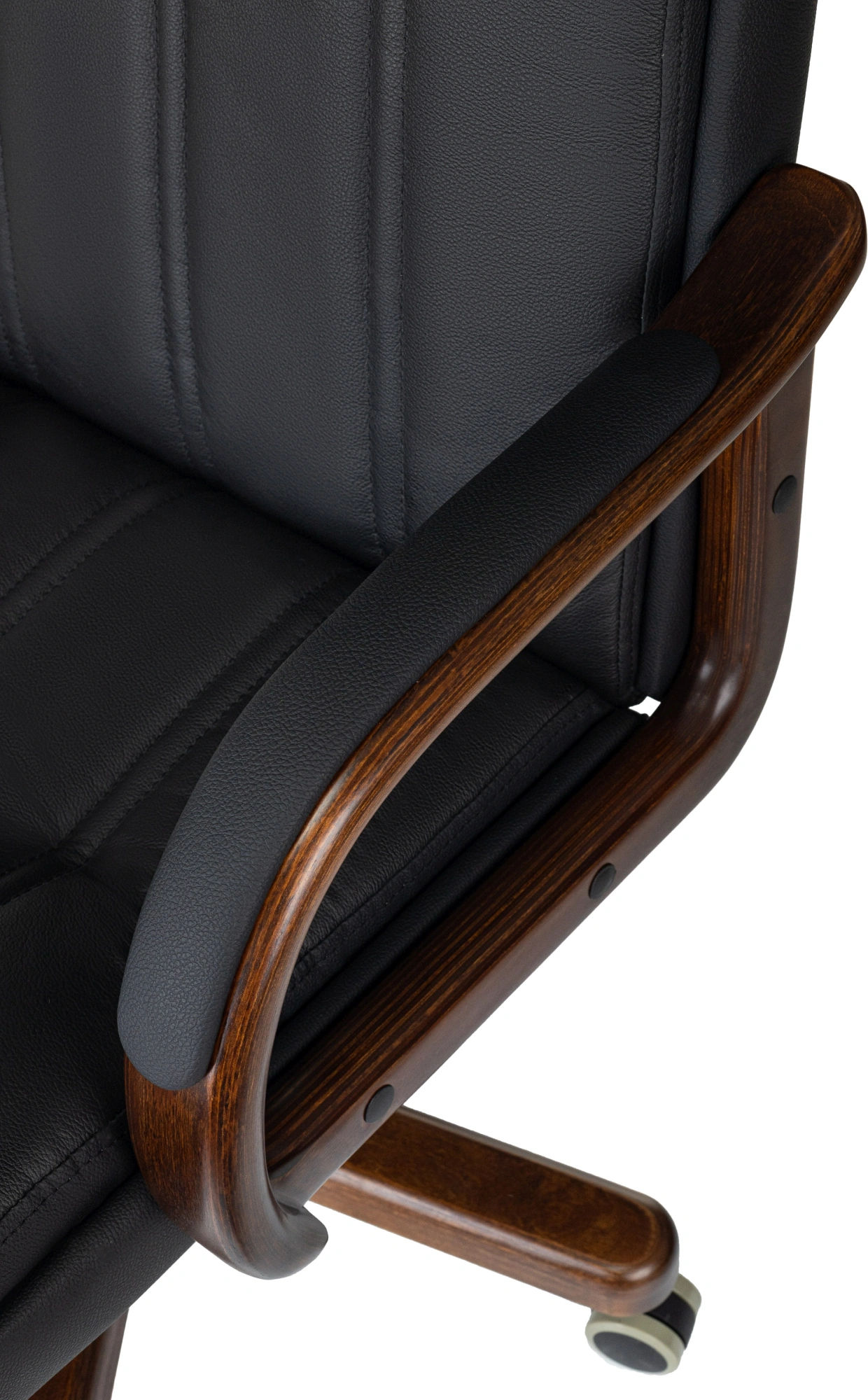 Кресло руководителя Бюрократ T-9932Walnut черный кожа крестов. металл/дерево — миниатюра 6