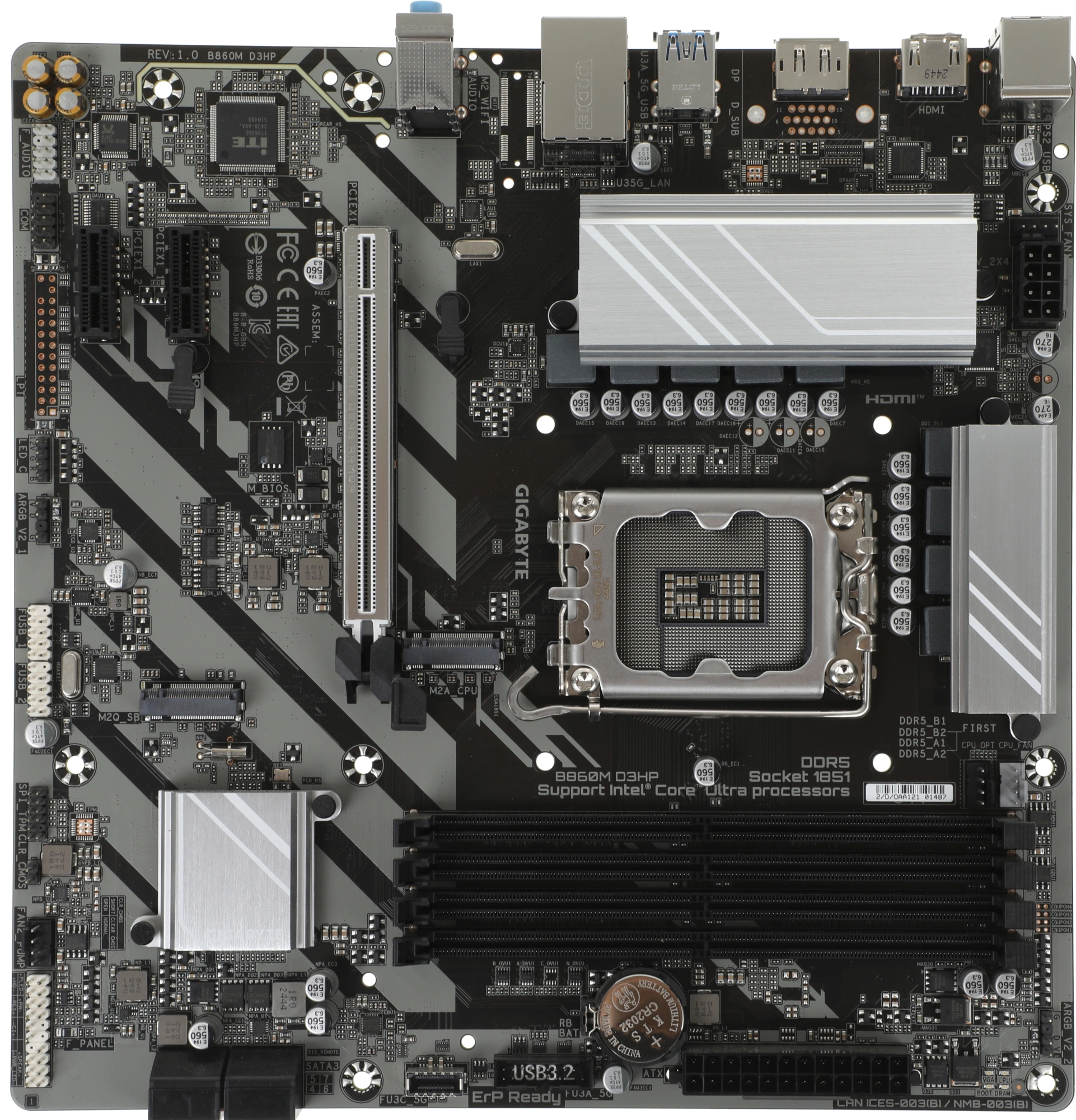 Материнская плата Gigabyte B860M D3HP Soc-1851 Intel B860 4xDDR5 mATX AC`97 8ch(7.1) GbLAN RAID+HDMI+DP — миниатюра 2