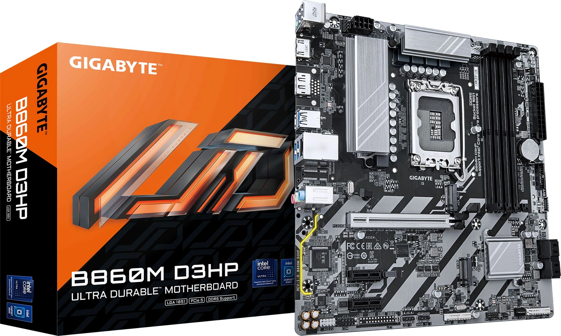 Материнская плата Gigabyte B860M D3HP Soc-1851 Intel B860 4xDDR5 mATX AC`97 8ch(7.1) GbLAN RAID+HDMI+DP — фото 1