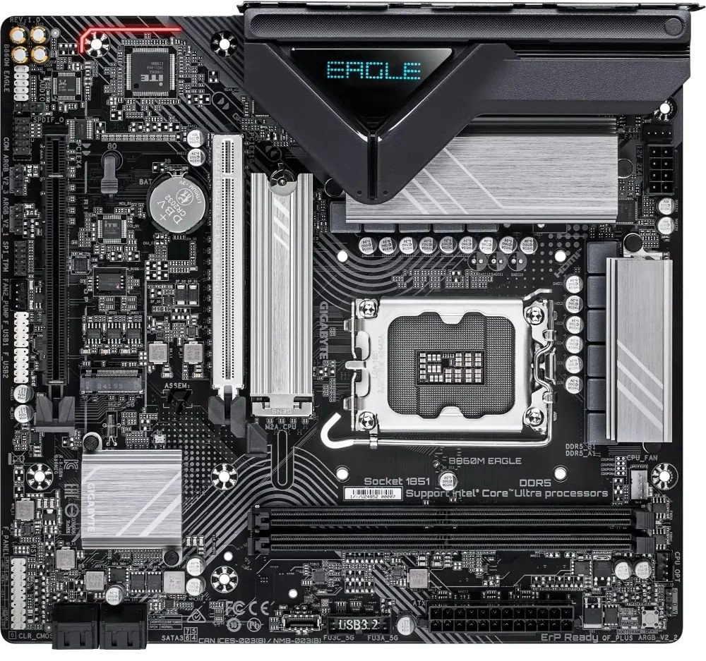 Материнская плата Gigabyte B860M EAGLE Soc-1851 Intel B860 2xDDR5 mATX AC`97 8ch(7.1) 2.5Gg RAID+HDMI+DP