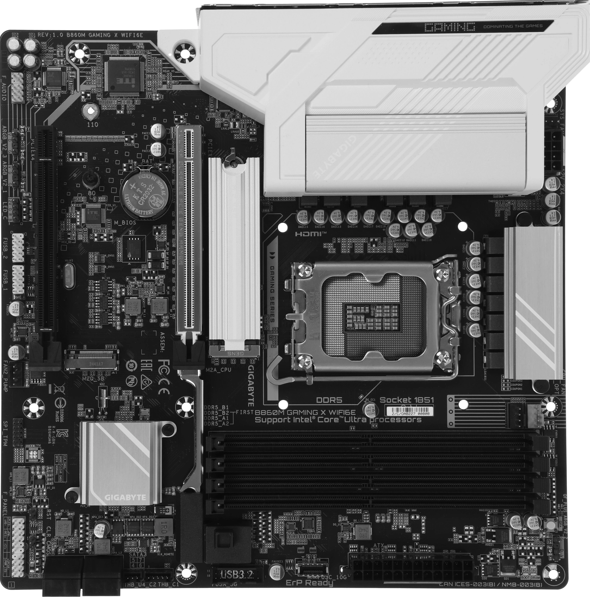 Материнская плата Gigabyte B860M GAMING X WIFI6E Soc-1851 Intel B860 4xDDR5 mATX AC`97 8ch(7.1) 2.5Gg RAID+HDMI+DP — фото 1