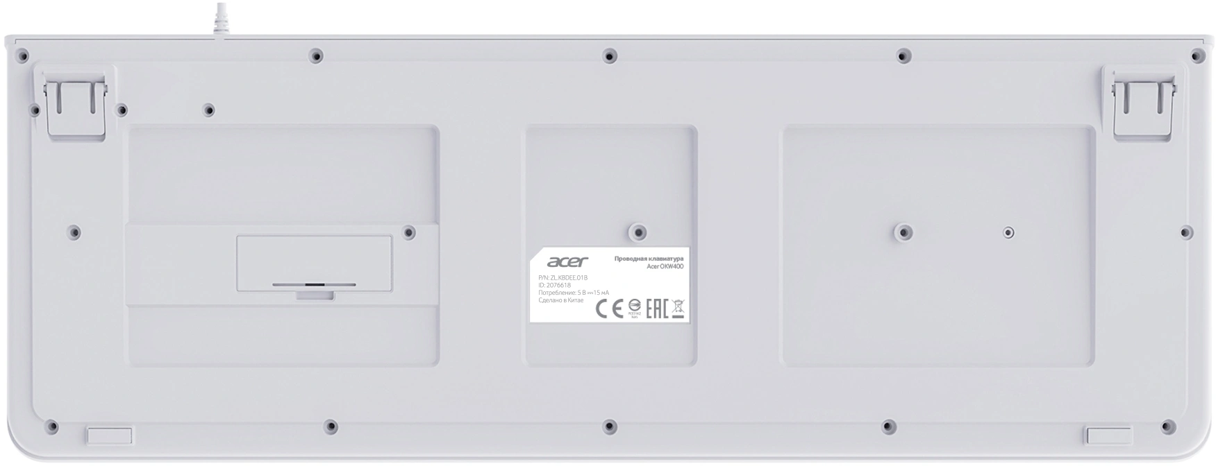 Клавиатура Acer OKW400 белый USB (ZL.KBDEE.01B) кабель 1.8м — миниатюра 2