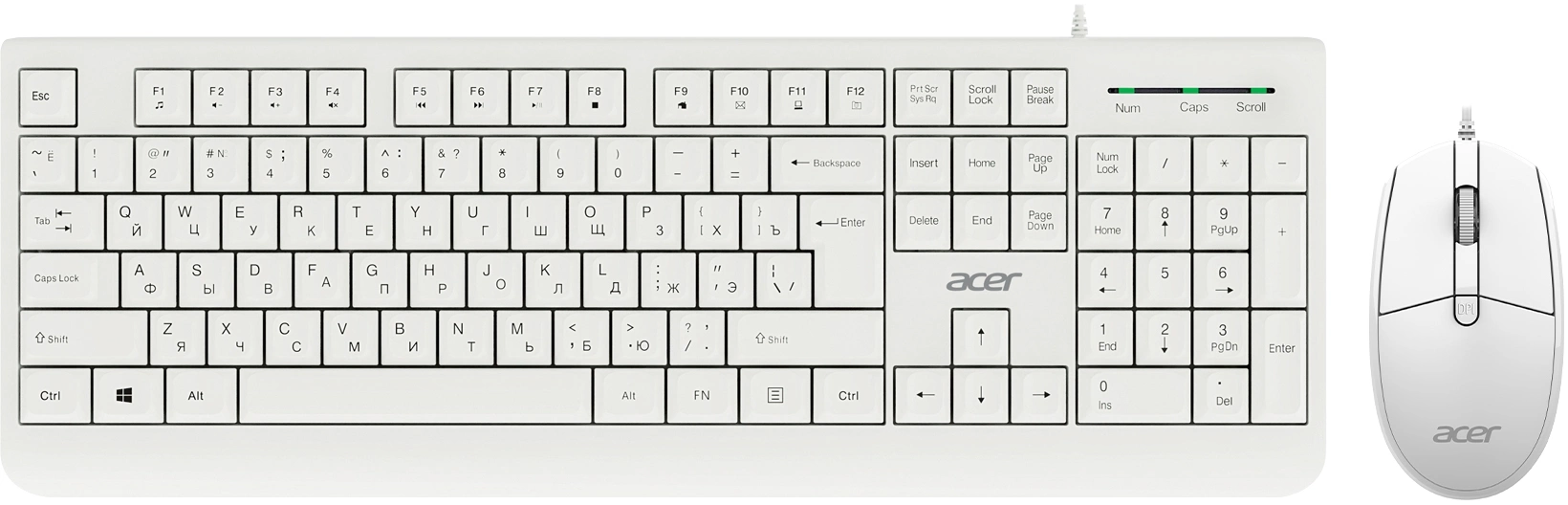Клавиатура + мышь Acer OCC400 клав:белый мышь:белый USB (ZL.ACCCC.014)