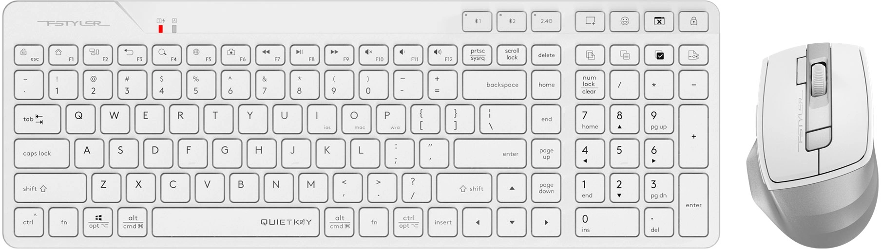 Клавиатура + мышь A4Tech Fstyler FB2800C Air2 White клав:белый мышь:белый/серый USB беспроводная Bluetooth/Радио slim