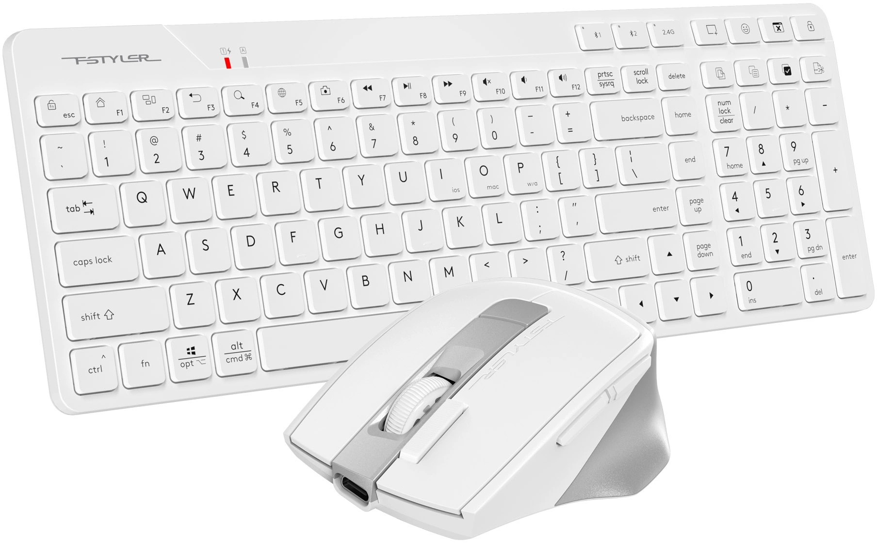 Клавиатура + мышь A4Tech Fstyler FB2800C Air2 White клав:белый мышь:белый/серый USB беспроводная Bluetooth/Радио slim — миниатюра 2