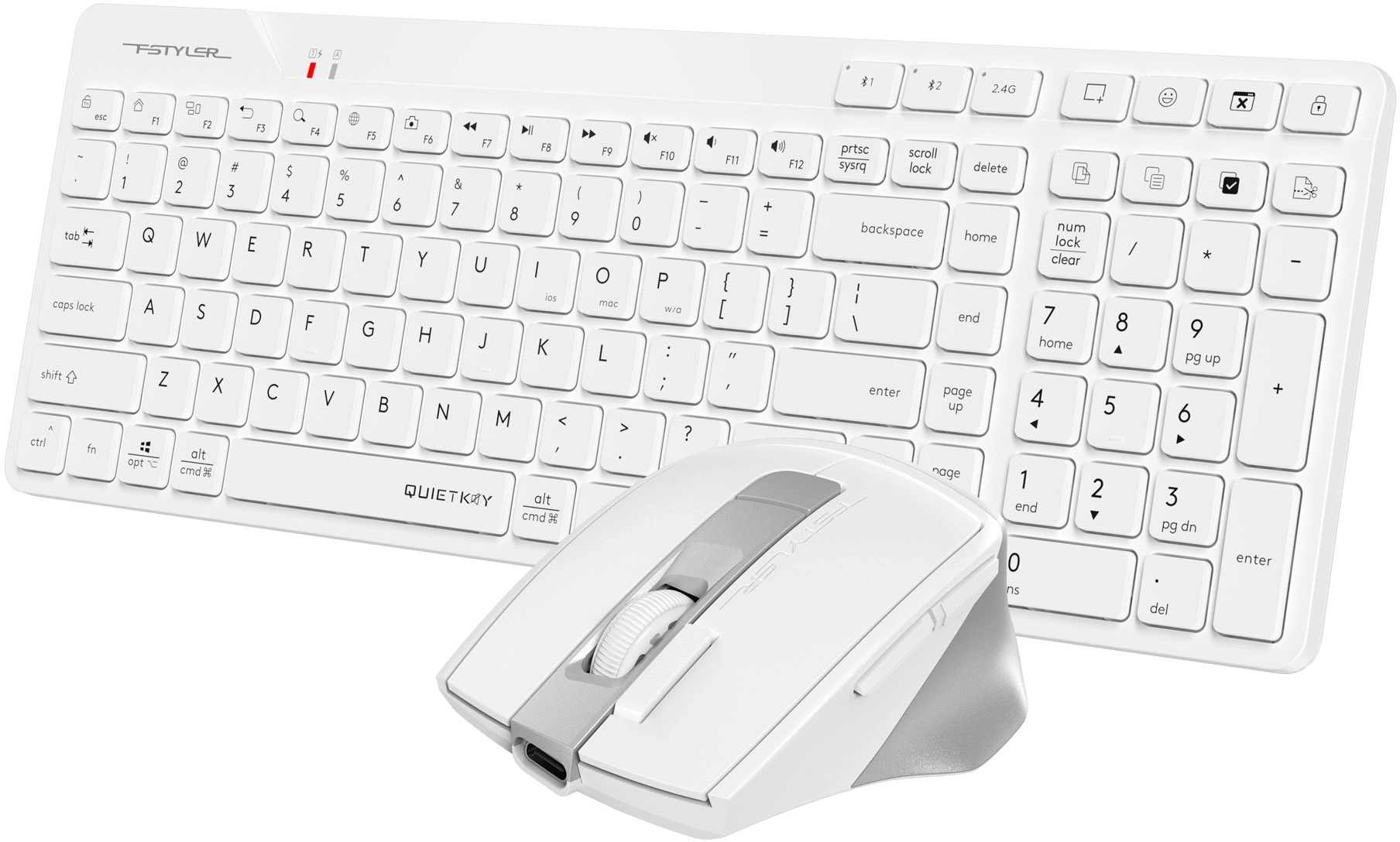 Клавиатура + мышь A4Tech Fstyler FB2800C Air2 White клав:белый мышь:белый/серый USB беспроводная Bluetooth/Радио slim — миниатюра 3