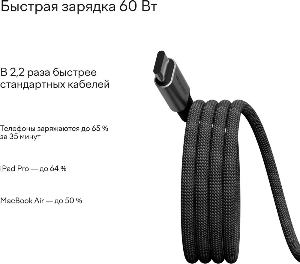 Кабель Magssory CBL001 USB Type-C (m)-USB Type-C (m) 1.2м черный коробка — миниатюра 4