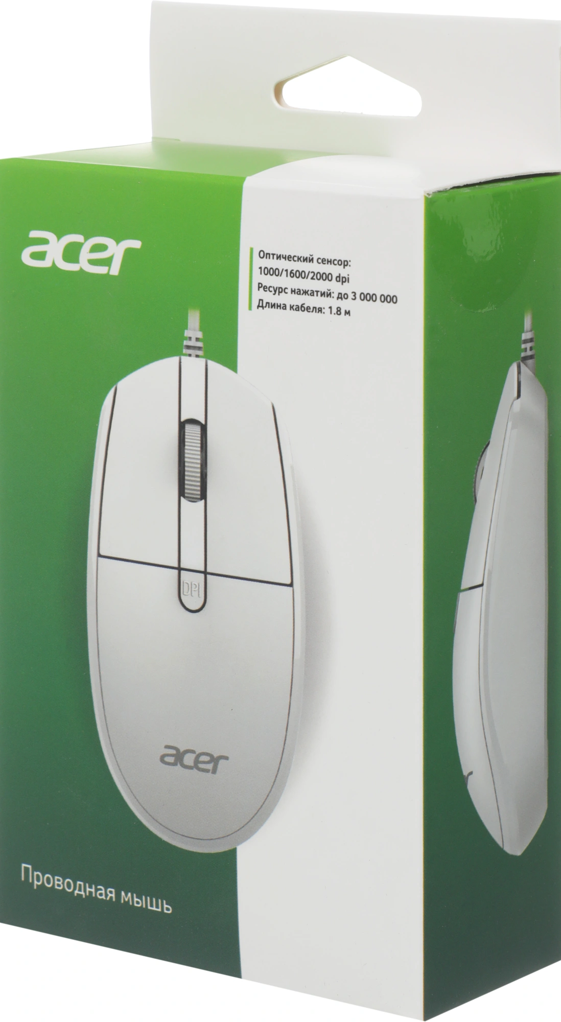 Мышь Acer OMW401 белый оптическая 2000dpi USB 4but (ZL.MCEEE.030) — миниатюра 3