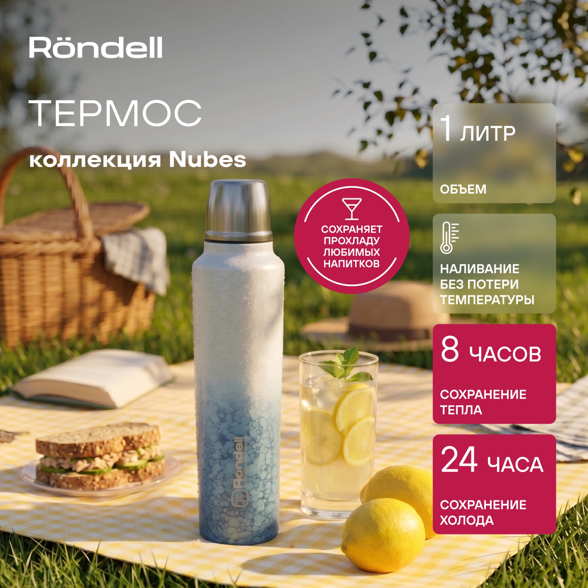 Термос Rondell Nubes RDS-1970 для напитков 1л. серый карт. коробка — миниатюра 28