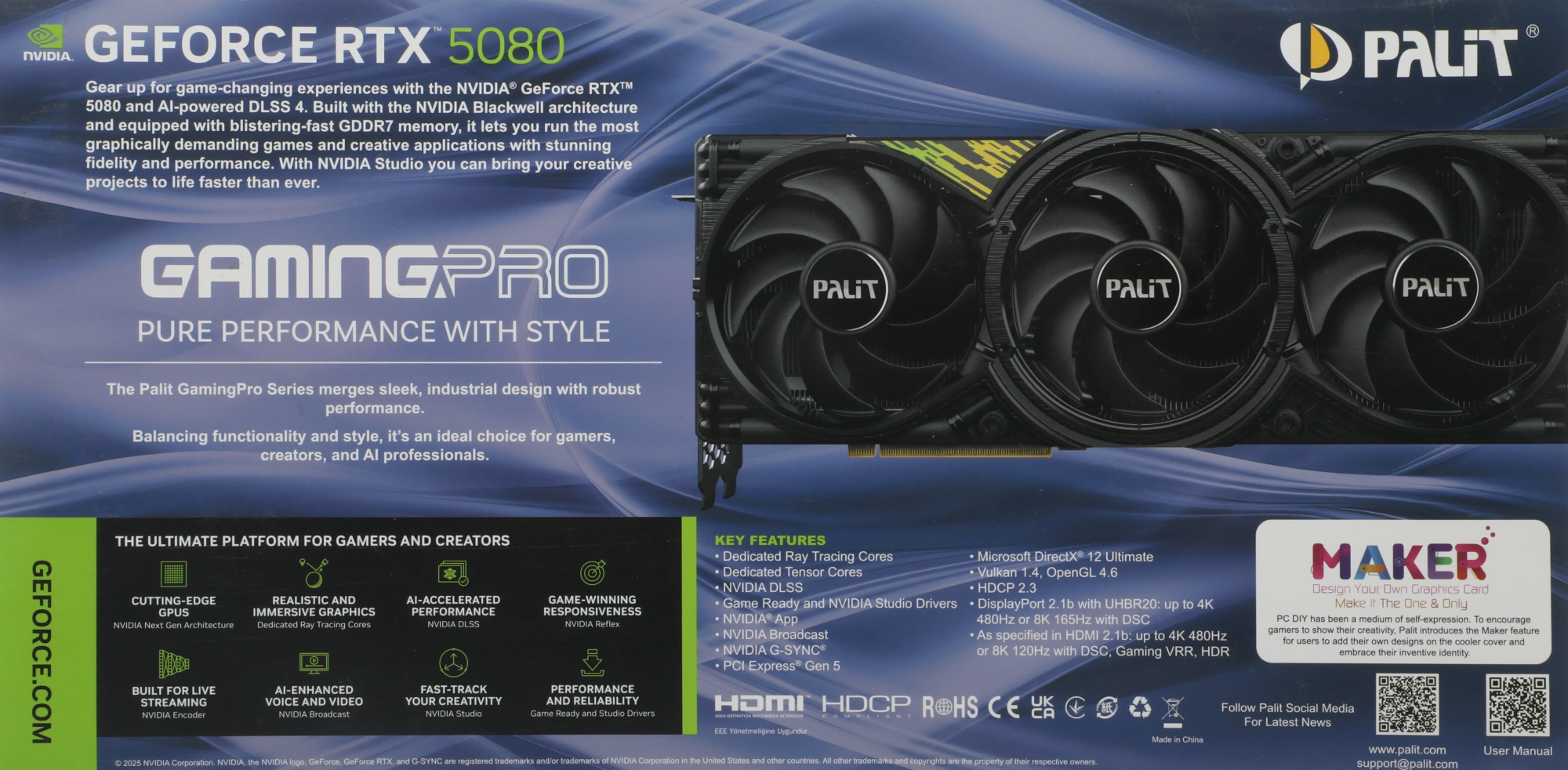 Видеокарта Palit PCI-E 5.0 PA-RTX5080 GAMINGPRO OC NVIDIA GeForce RTX 5080 16Gb 256bit GDDR7 2295/30000 HDMIx1 DPx3 HDCP Ret — миниатюра 10