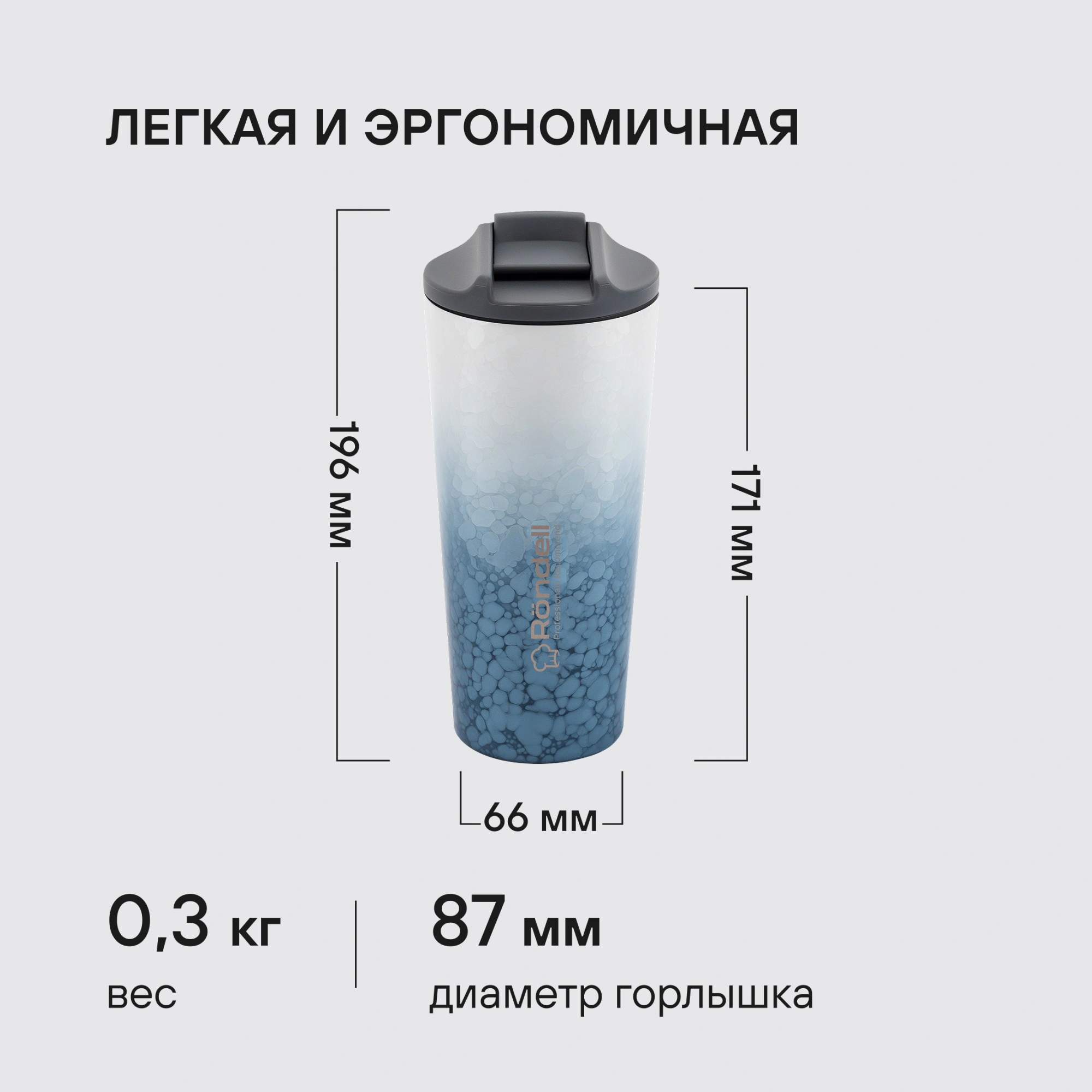 Термокружка Rondell Nubes RDS-1969 для напитков 0.6л. серо-голубой карт. коробка — миниатюра 14