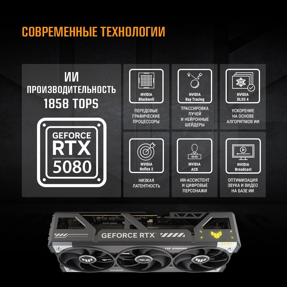 Видеокарта Asus PCI-E 5.0 TUF-RTX5080-O16G-GAMING NVIDIA GeForce RTX 5080 16Gb 256bit GDDR7 2700/30000 HDMIx2 DPx3 HDCP Ret — миниатюра 18