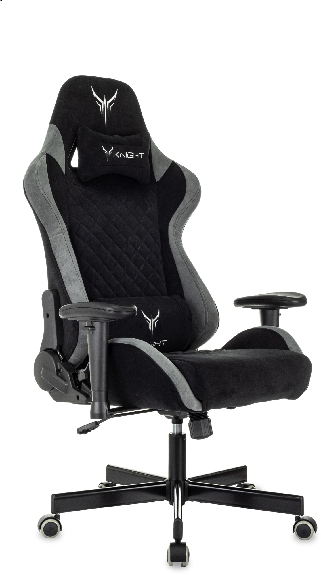 Кресло игровое Knight Regal Fabric черный/серый искусственная замша с подголов. крестов. металл — фото 1