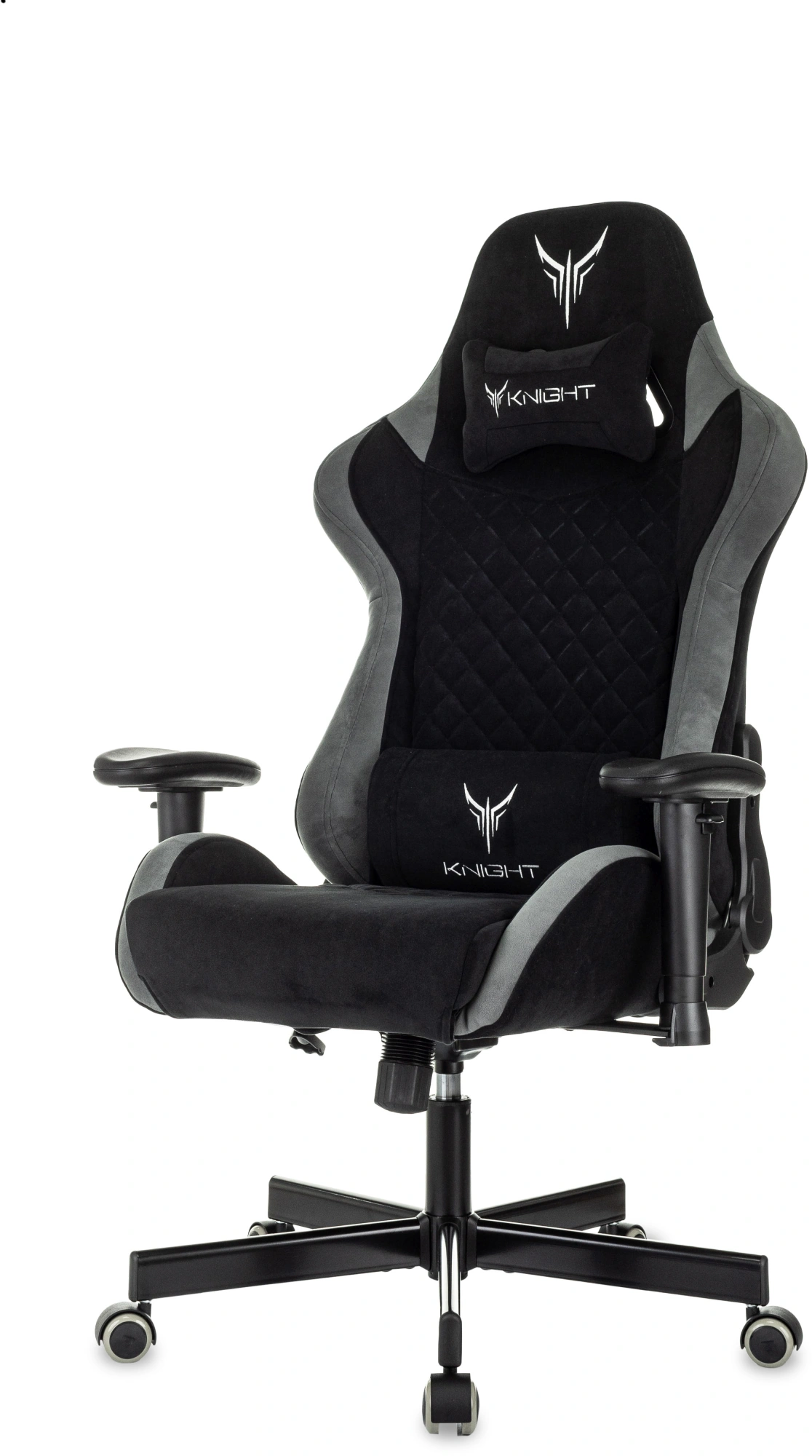 Кресло игровое Knight Regal Fabric черный/серый искусственная замша с подголов. крестов. металл — миниатюра 2