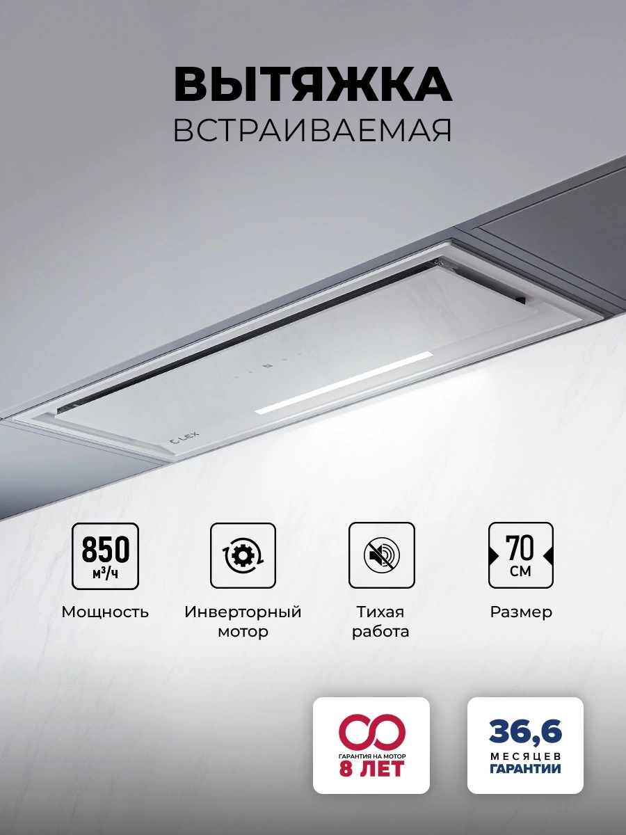 Вытяжка встраиваемая Lex Hyper 900 GS WH белый управление: сенсорное (1 мотор) — фото 1