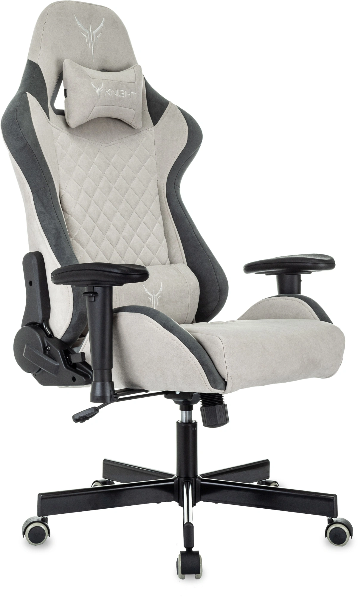 Кресло игровое Knight Regal Fabric светло-серый/серый искусственная замша с подголов. крестов. металл — фото 1