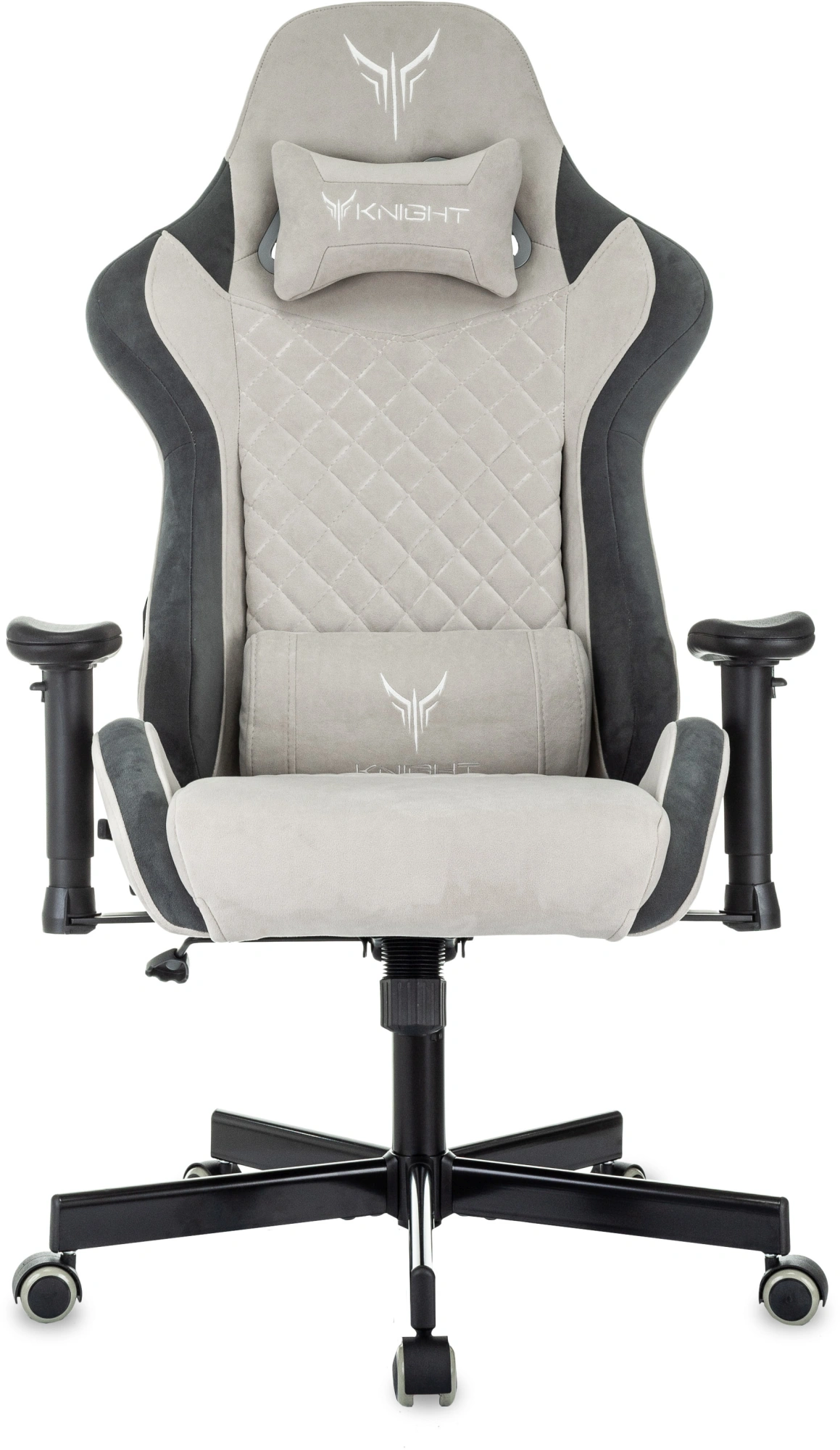 Кресло игровое Knight Regal Fabric светло-серый/серый искусственная замша с подголов. крестов. металл — миниатюра 2