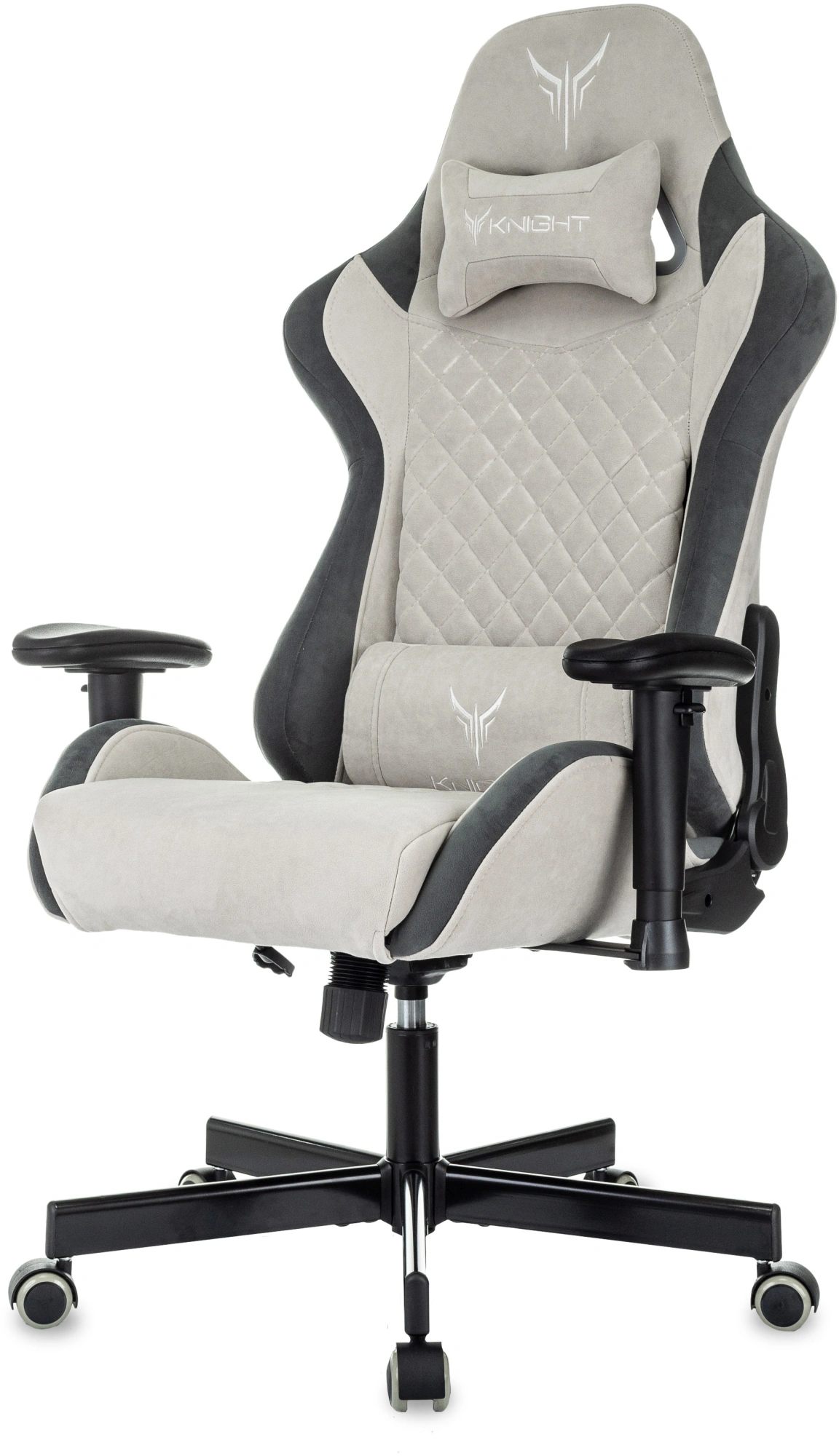 Кресло игровое Knight Regal Fabric светло-серый/серый искусственная замша с подголов. крестов. металл — миниатюра 3