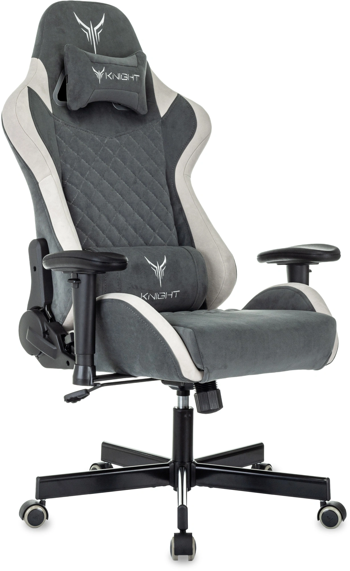 Кресло игровое Knight Regal Fabric серый/светло-серый искусственная замша с подголов. крестов. металл — фото 1