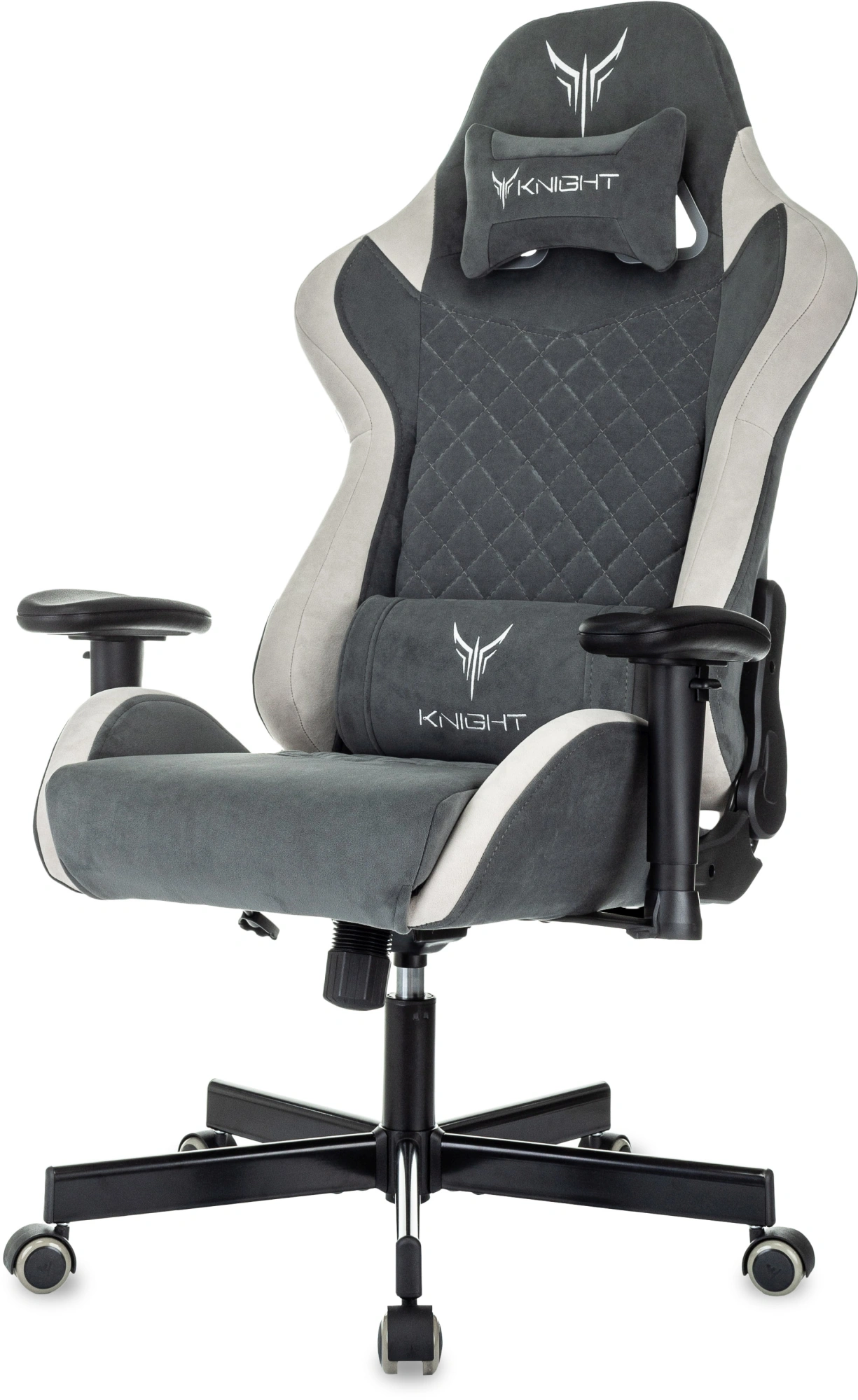 Кресло игровое Knight Regal Fabric серый/светло-серый искусственная замша с подголов. крестов. металл — миниатюра 2
