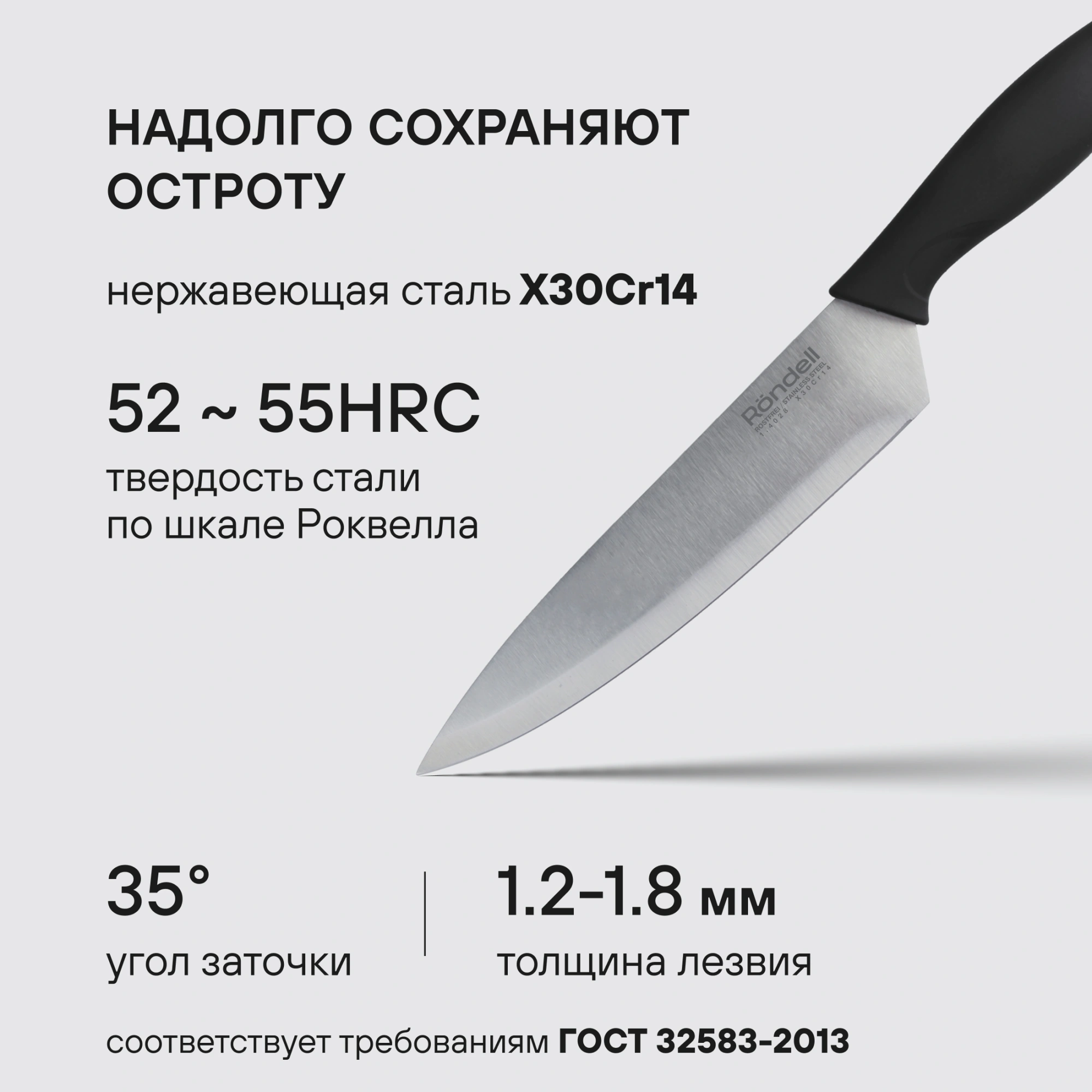 Набор ножей кухон. Rondell Sorge RD-1976 компл.:4предм. разд.дос. красный/черный блистер — миниатюра 10