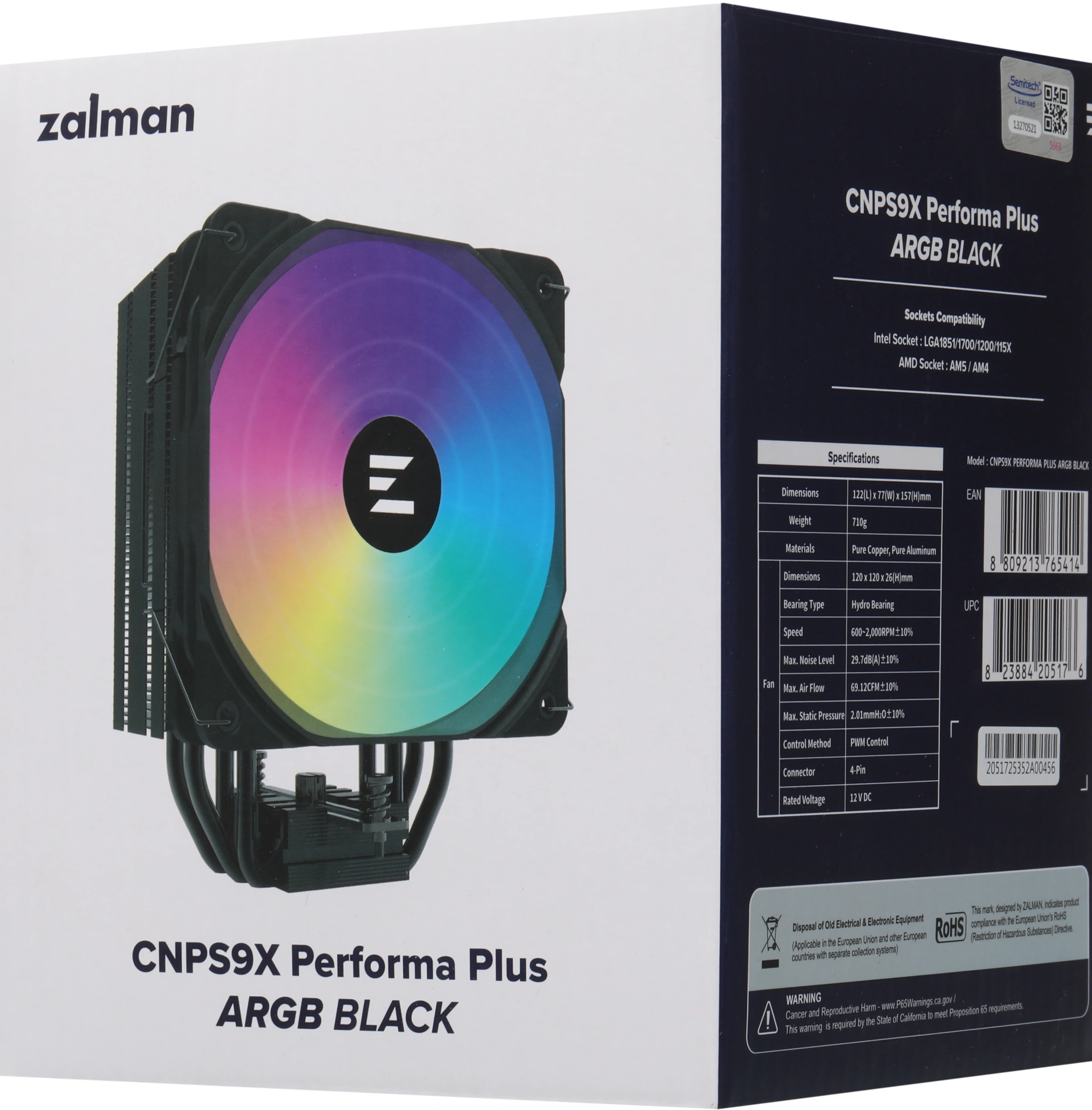 Устройство охлаждения(кулер) Zalman CNPS9X Performa Plus ARGB Soc-AM5/AM4/1200/1700/1851 черный 4-pin 29.7dB Al+Cu 220W 710gr Ret (CNPS9X PERFORMA PLUS ARGB BL) — миниатюра 14