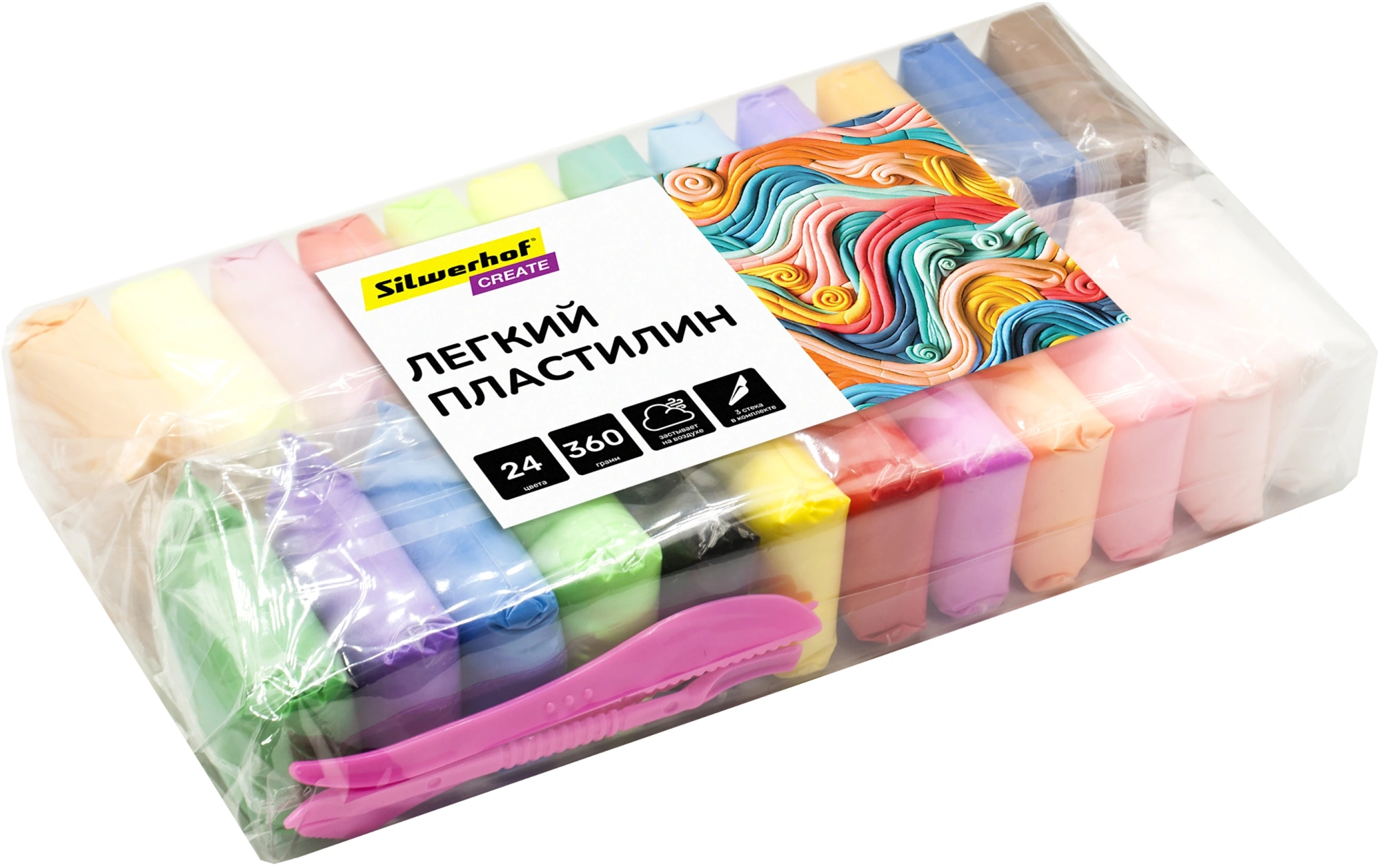 Пластилин легкий Silwerhof Create LC24OP-360st 24цв. 15гр. стек 3шт пакет — миниатюра 2